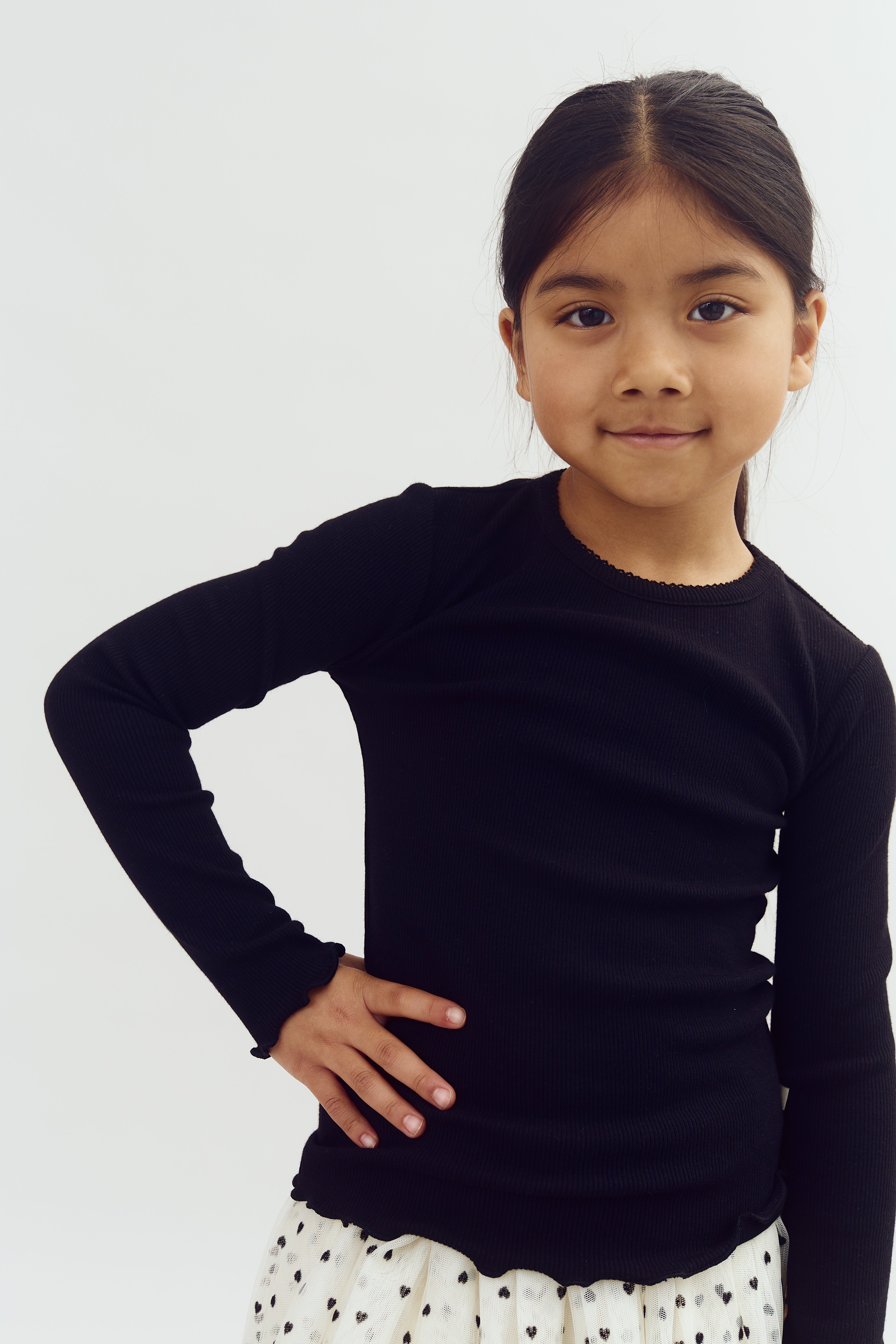 Basic Modal Langærmet Rib T-shirt - Sort | 100317 Fiona