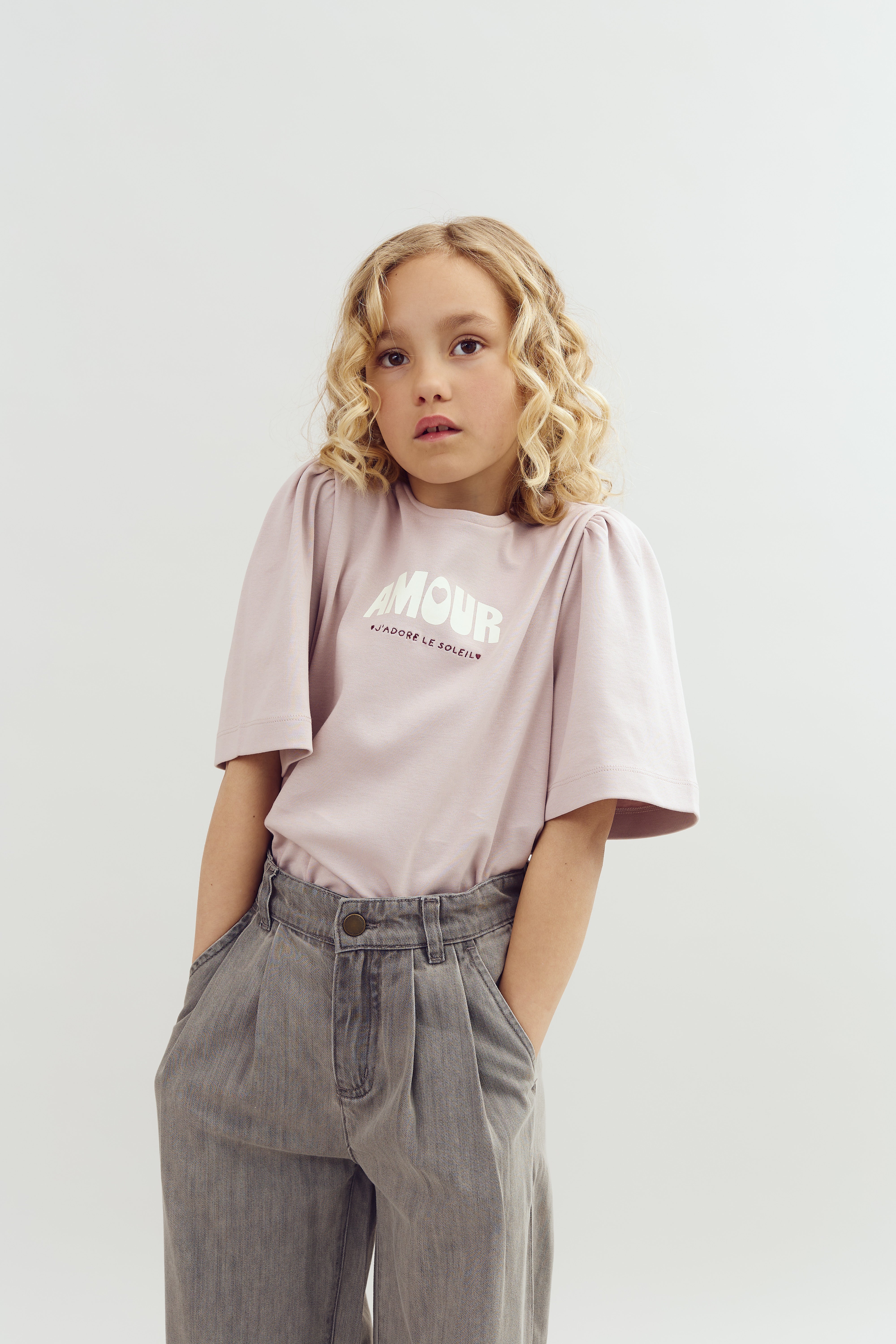 T-Shirt med Puffærme og Print - Tween - Lys lilla | 100462 Rosa