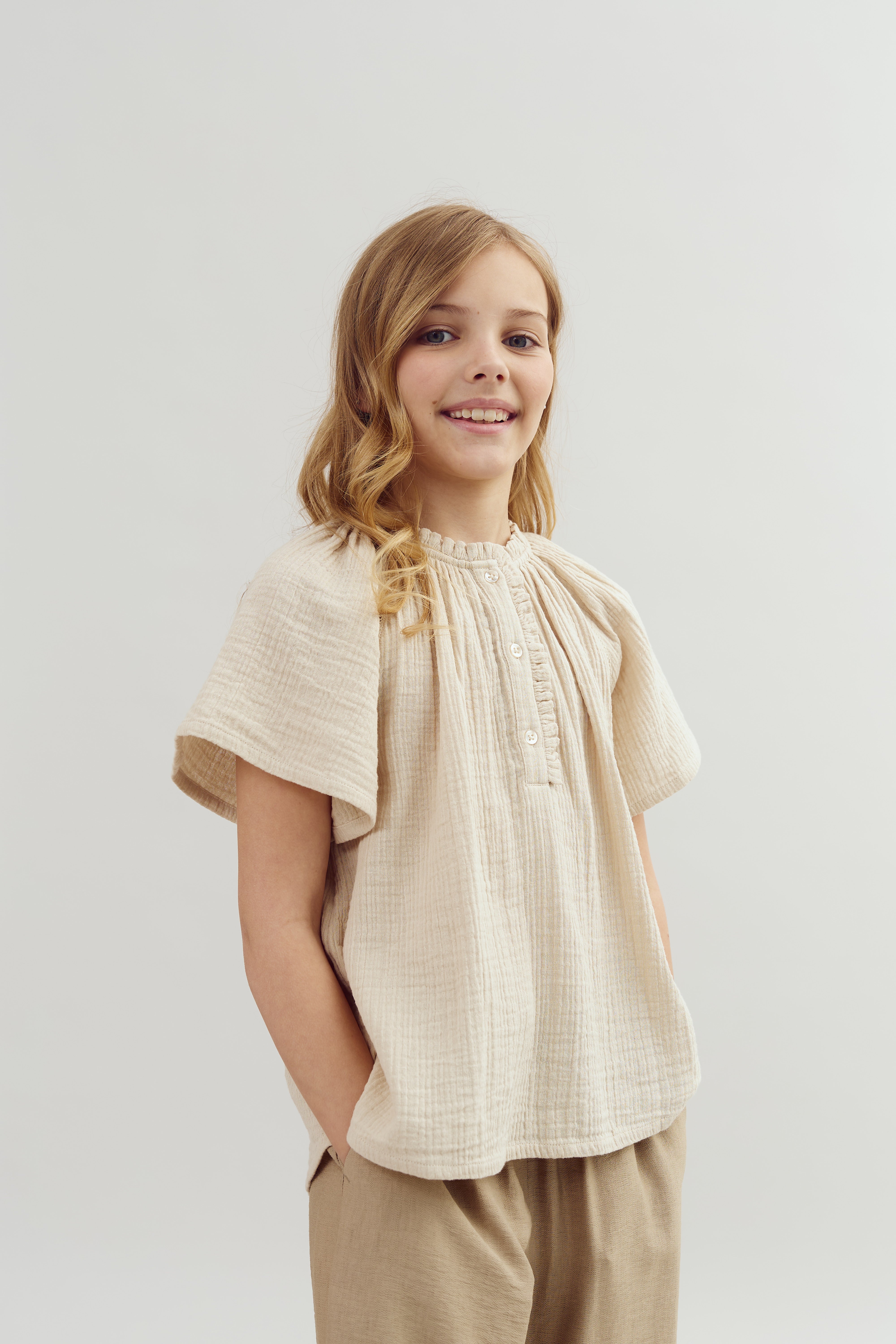 Løstsiddende brede bukser - Tweens - Dark Beige