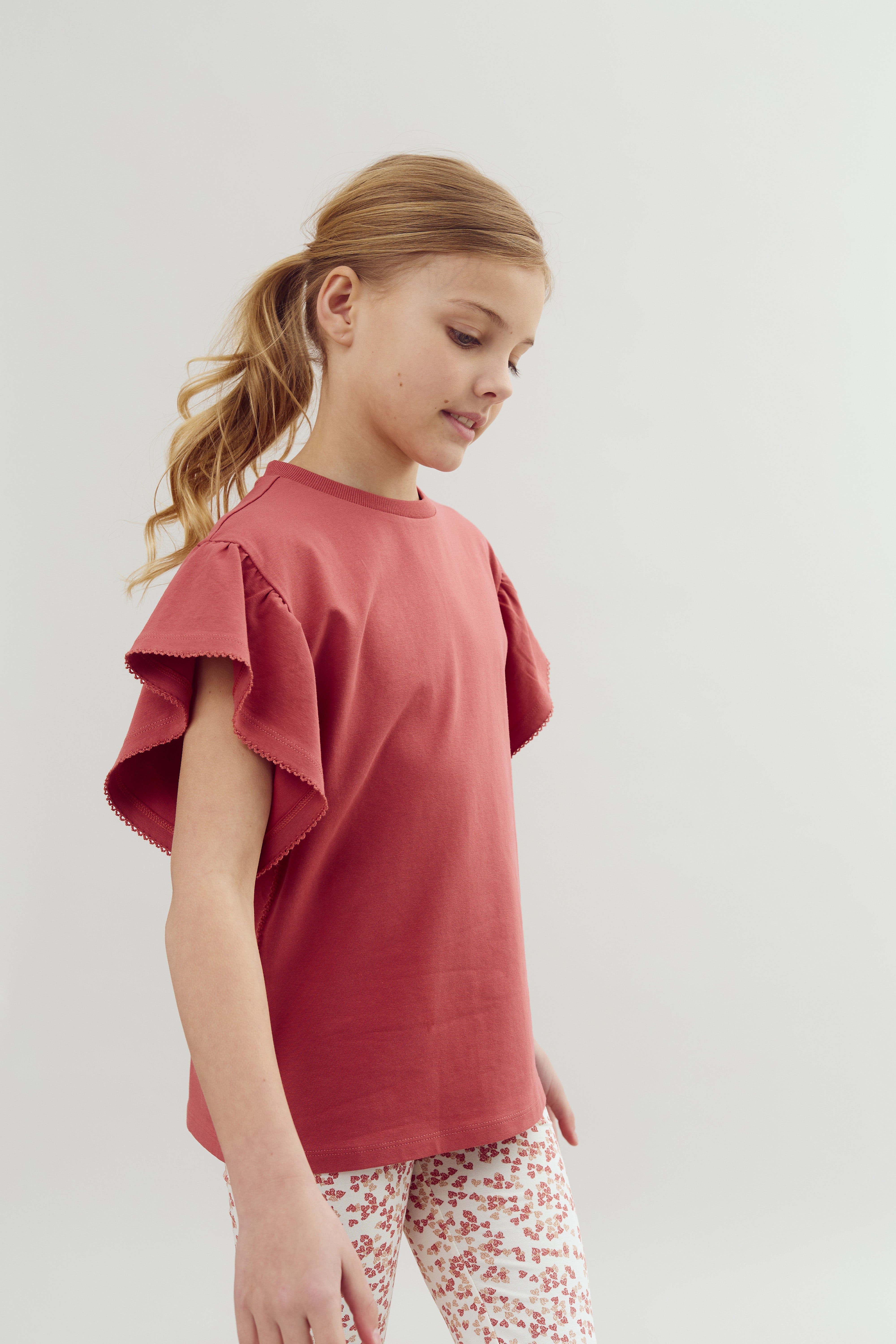 T-Shirt med Flæseærme og Picotkant - Tween - Blush | 100384 Vilde
