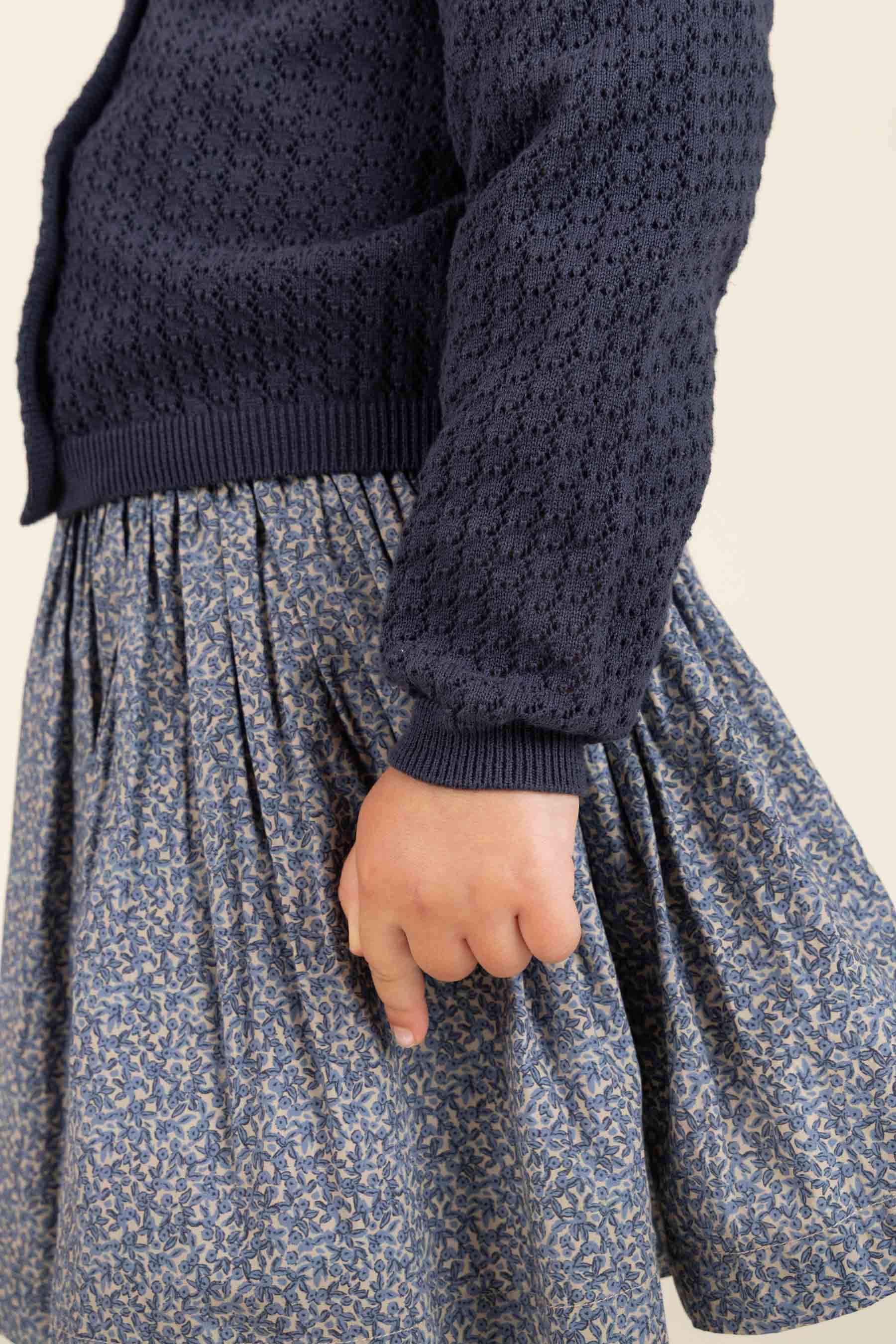 Bomulds Cardigan i pointelle strik - Kids - Navy | 100687 Esme