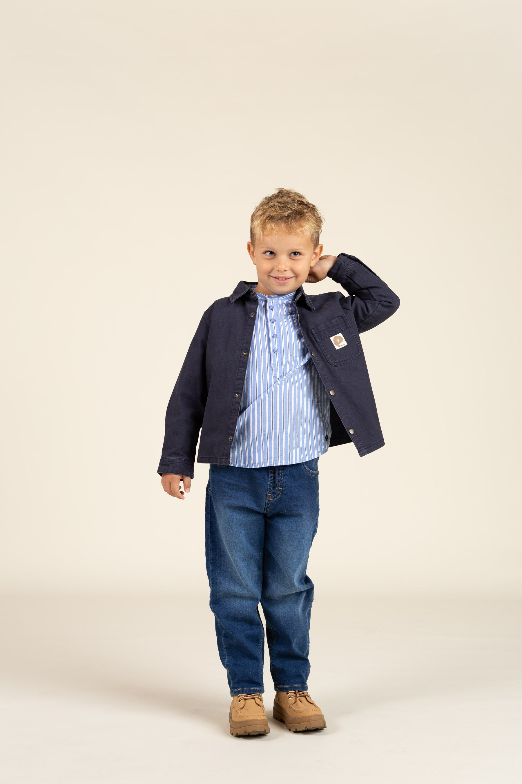 Stribet Skjorte m. Mandarin Krave - Kids - Blå Stribe | 100488 Kai