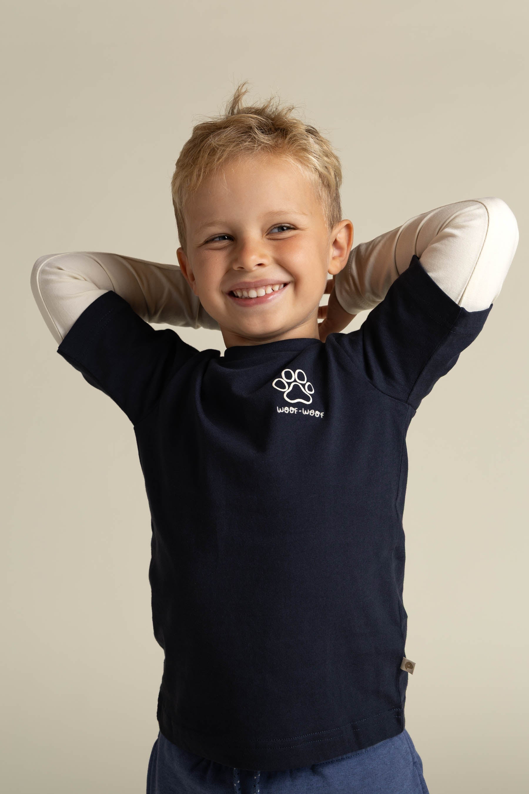 Boxy T-shirt med dobbeltærmer - Kids - Navy | 100836 Alex