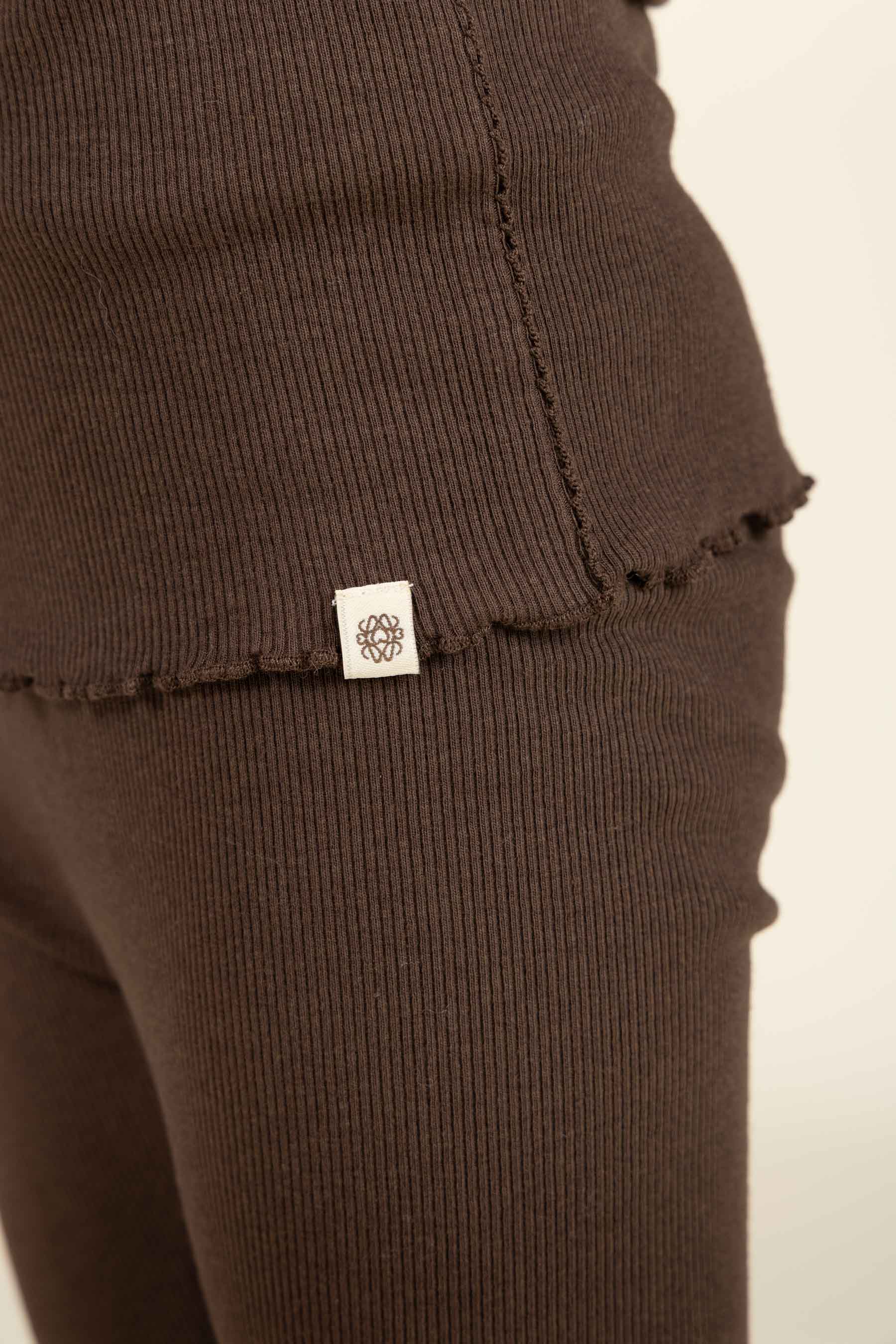 Langærmet Rib T-shirt i Modal med picot-kant - Kids - Chocolate | 100576 Mia