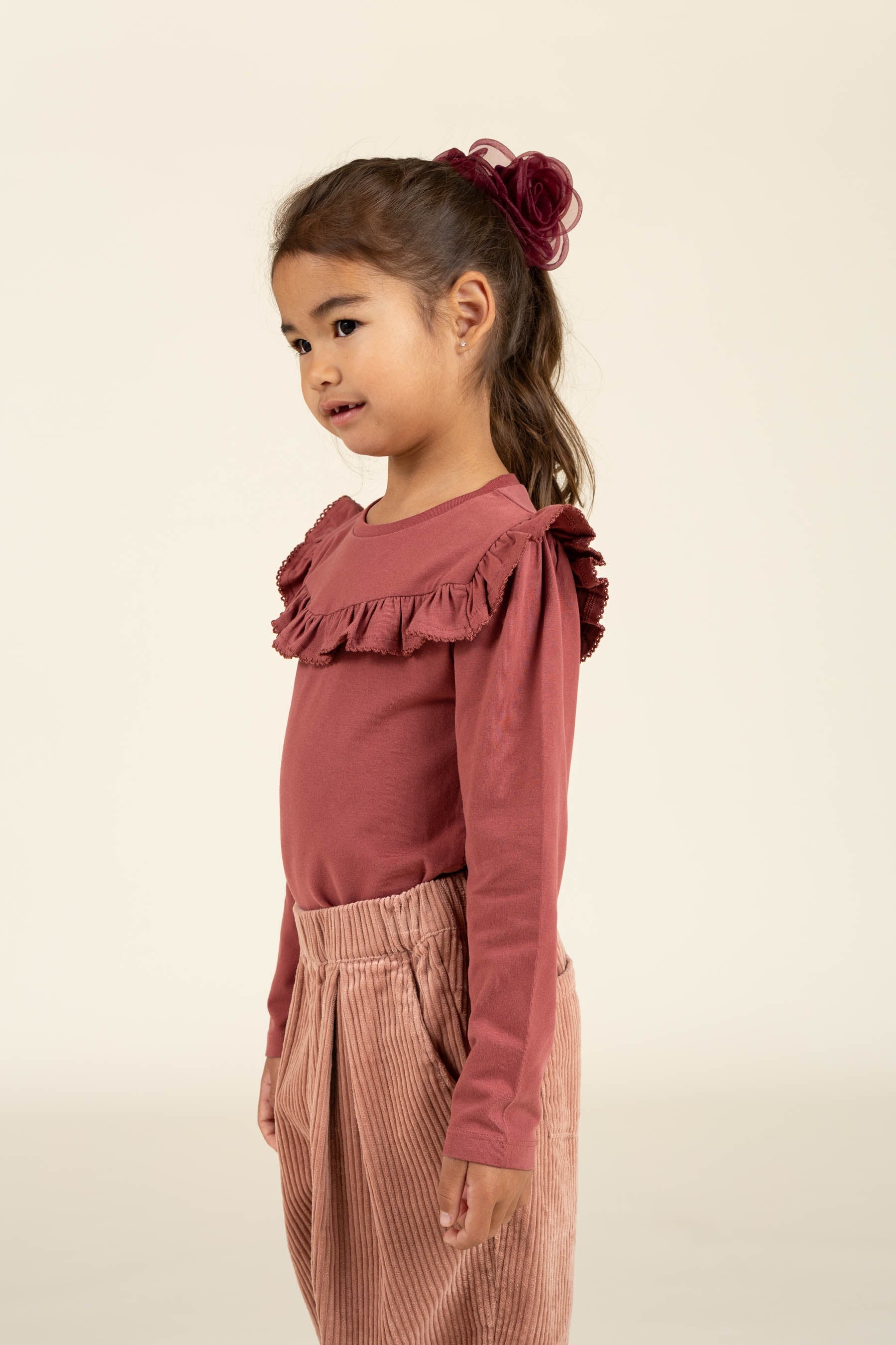Jersey-bluse med flæser - Kids - Vintage Red | 100860 Talia