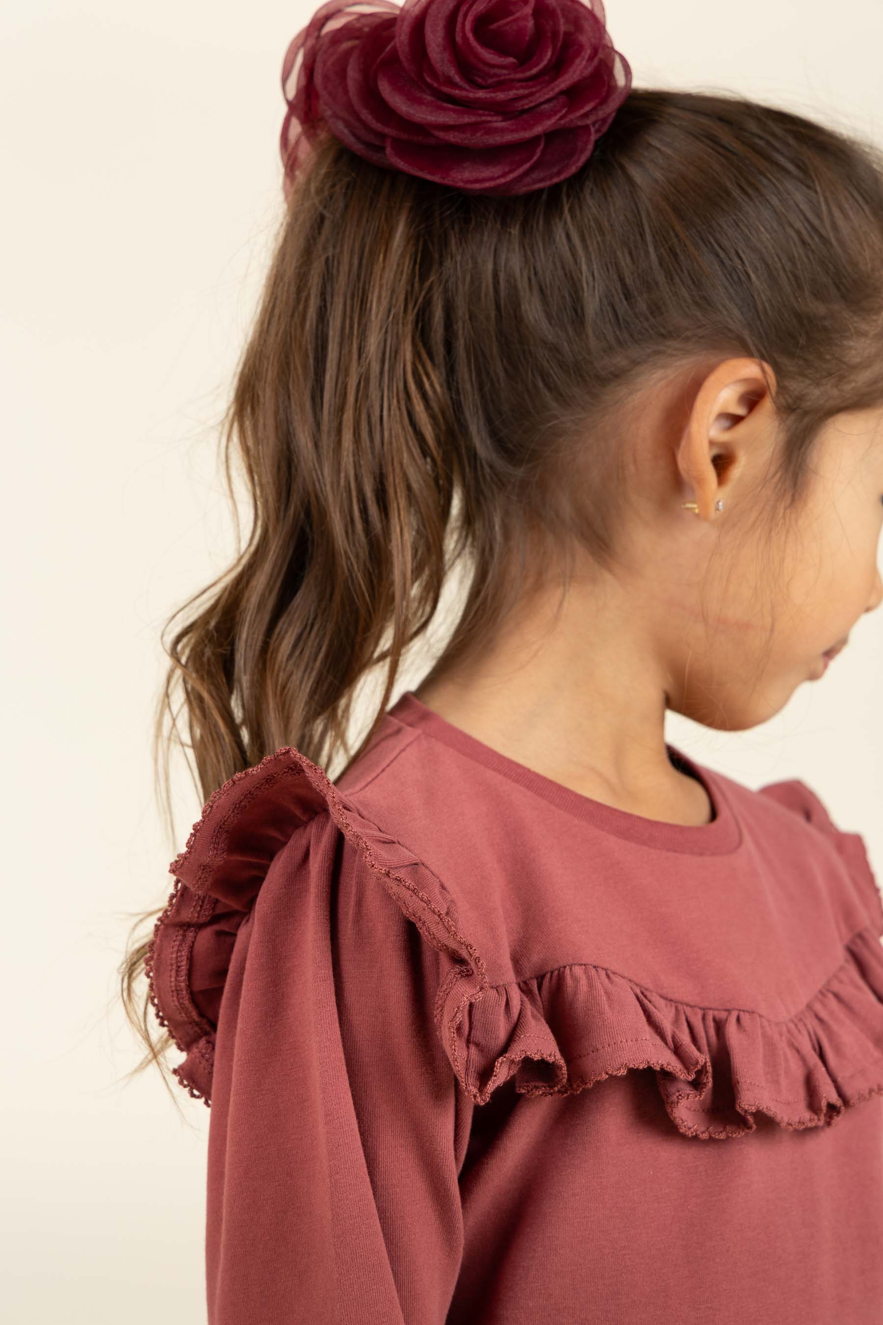 Jersey-bluse med flæser - Kids - Vintage Red | 100860 Talia