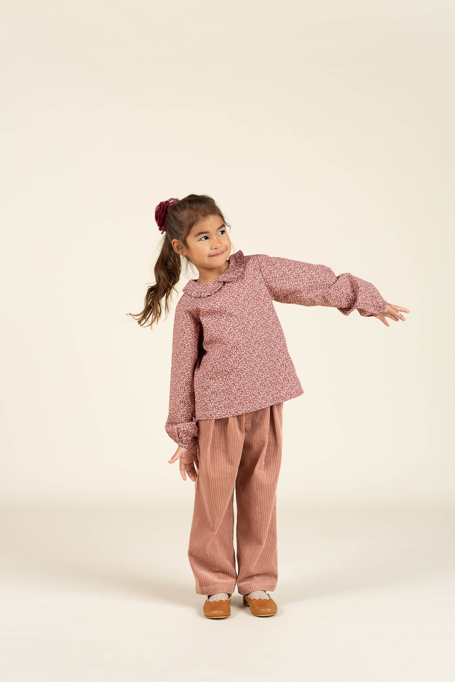 Bluse i bomulds-poplin med Print og Krave - Kids - Vintage Red | 100799 Allie