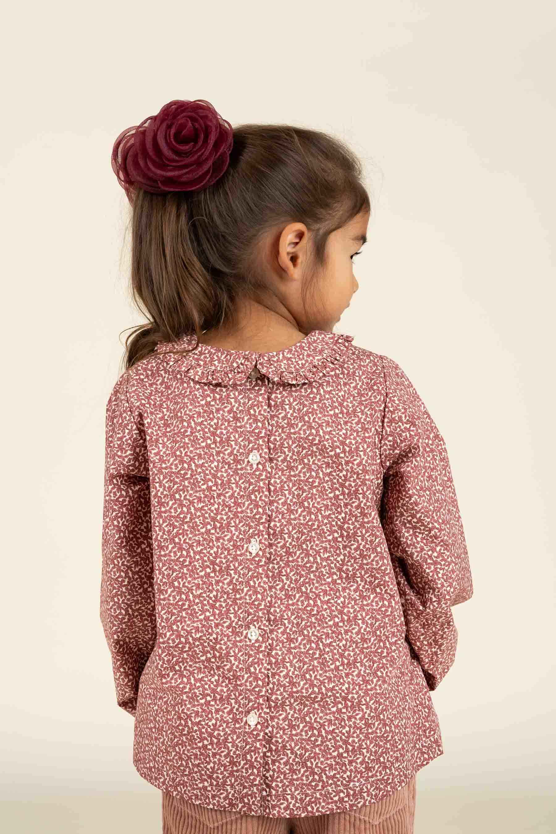 Bluse i bomulds-poplin med Print og Krave - Kids - Vintage Red | 100799 Allie