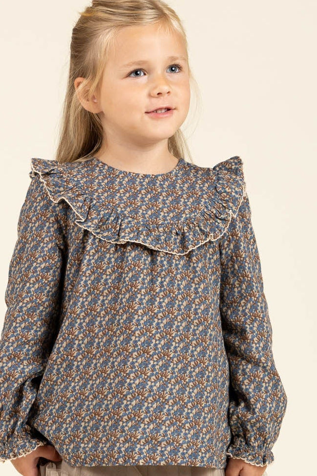 Vendbar Bluse i Printet Musselin - Kids - Blue / Brown | 100729 Maggie