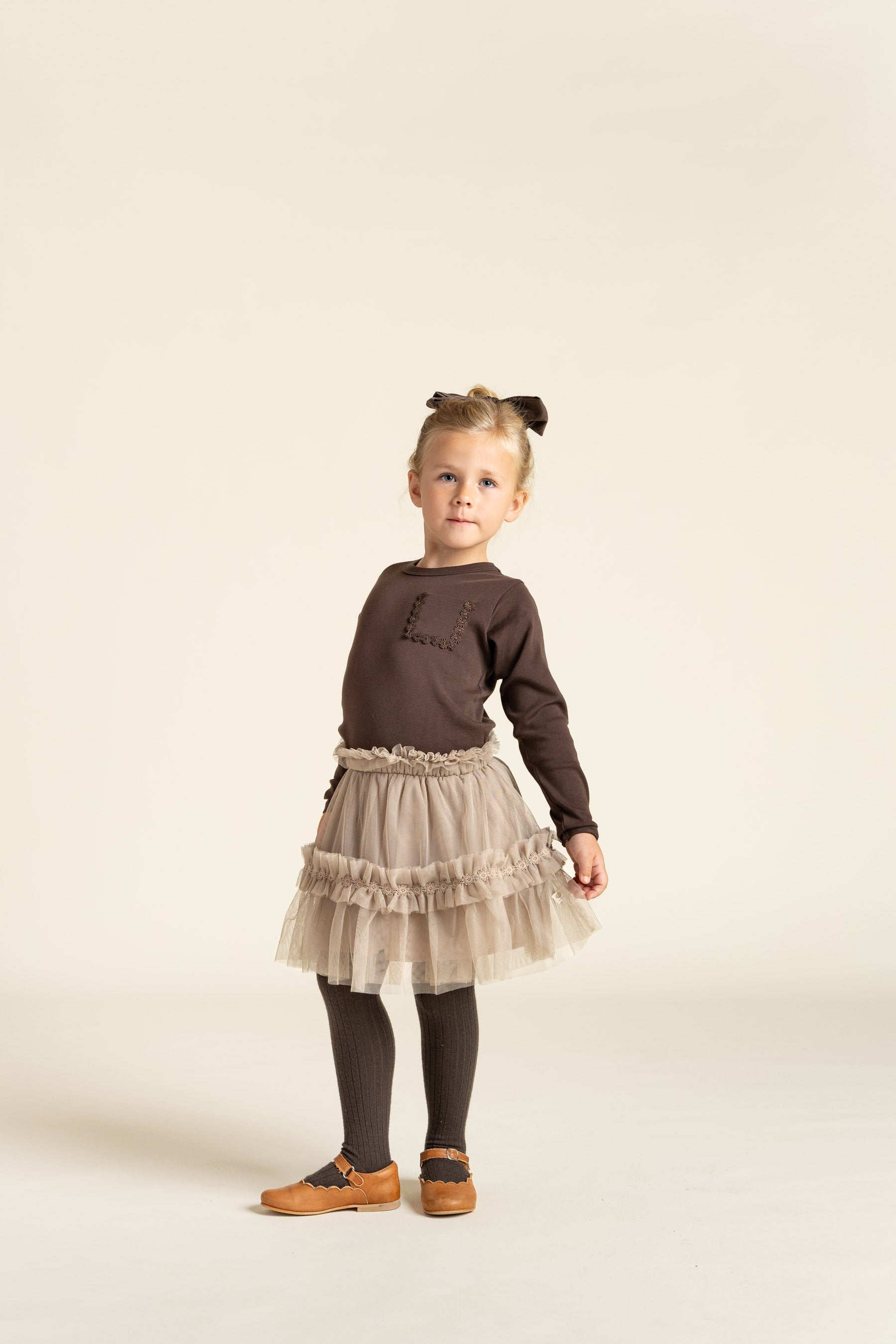 Langærmet T-shirt med brystlomme - Kids - Chocolate | 100870 Sienna