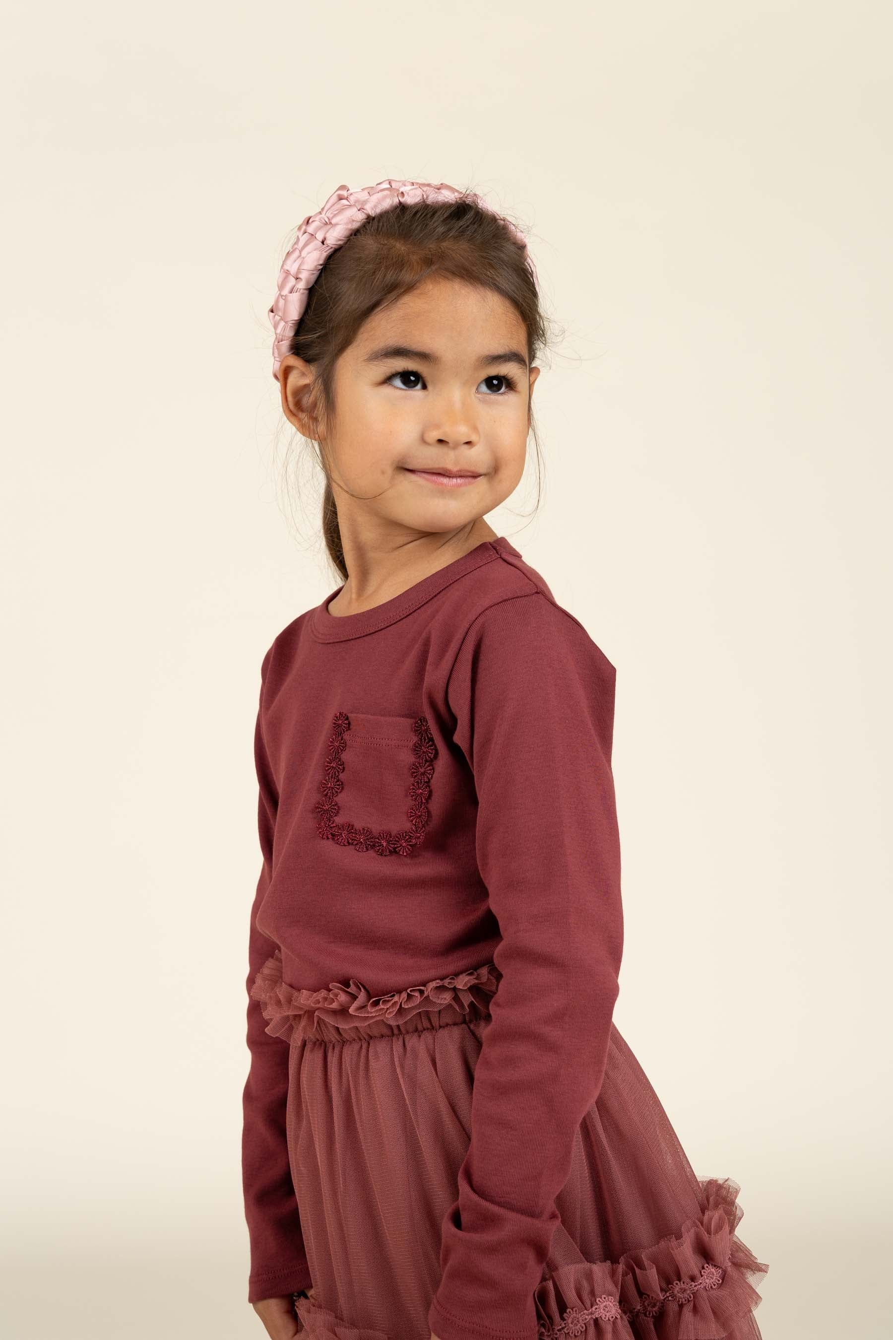 Langærmet T-shirt med brystlomme - Kids - Burgundy | 100868 Sienna