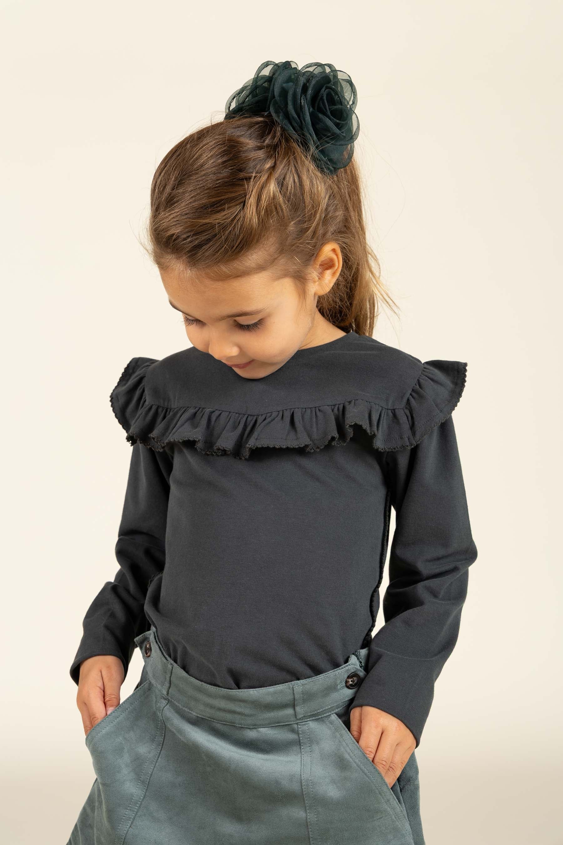 Jersey-bluse med flæser - Kids - Forrest Green | 100866 Talia
