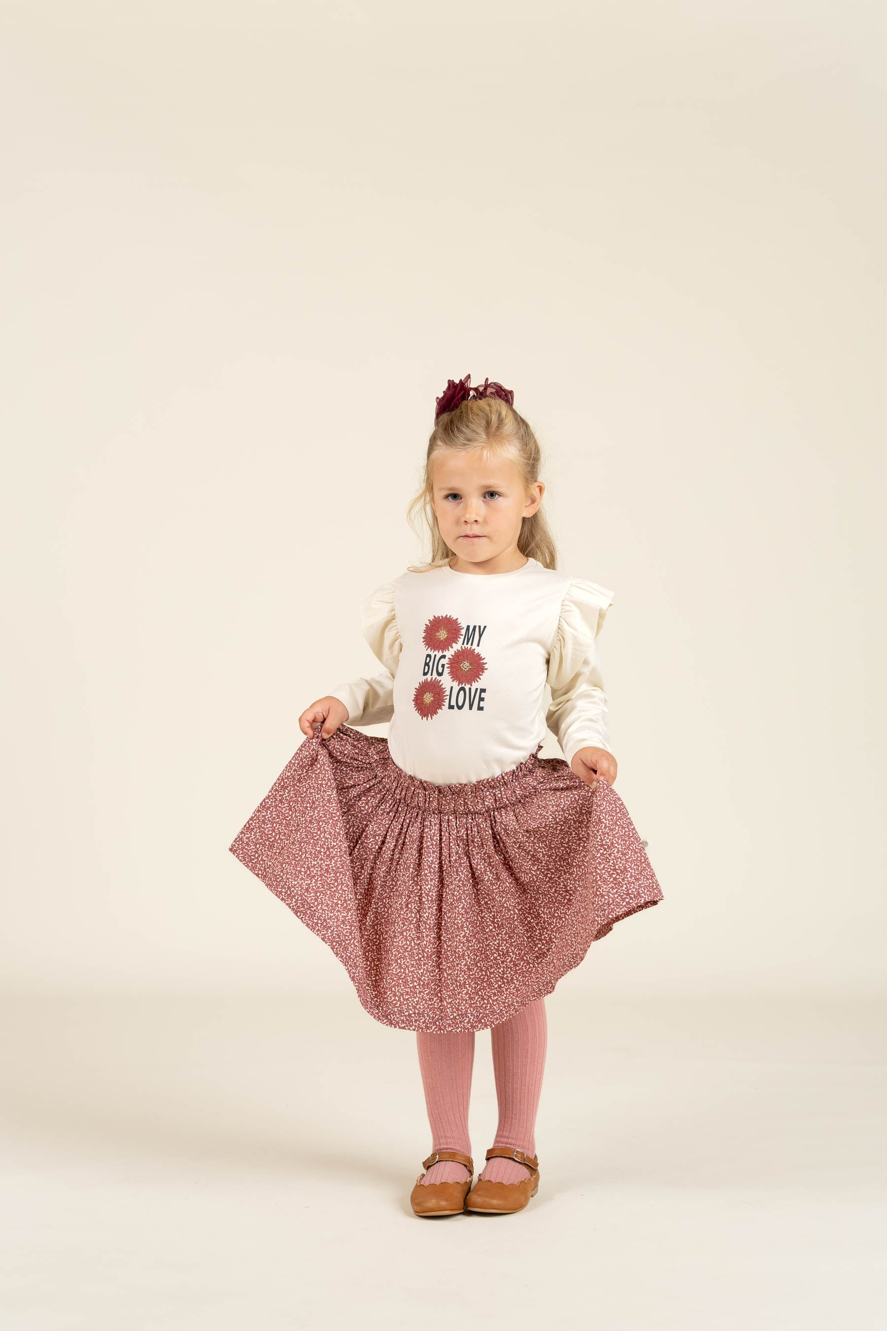 Jersey Bluse med flæseærmer og Print foran - Kids - Off White | 100844 Demi