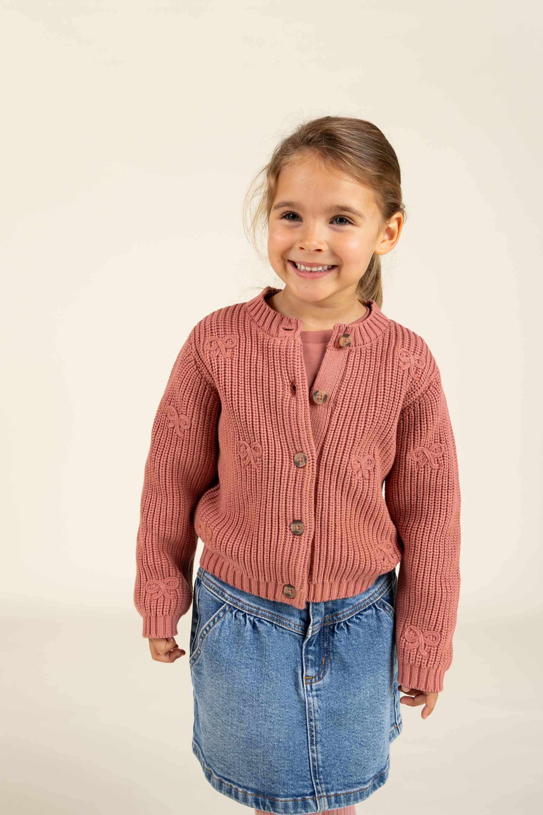 Cardigan i bomuldsstrik med sløjfer - Tween - Old Rose | 100793 Freya