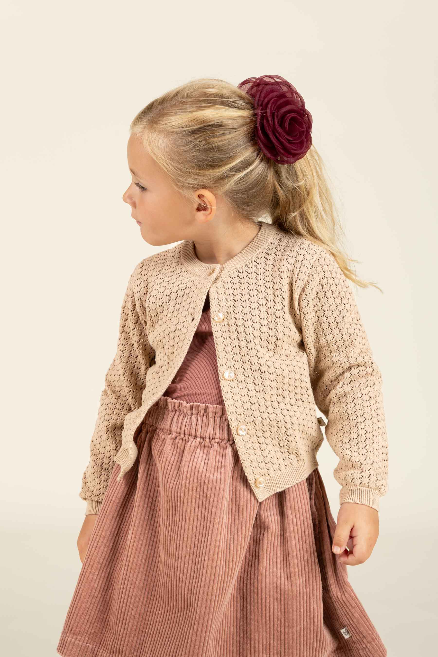 Bomulds Cardigan i pointelle strik - Kids - Caffe Latte | 100683 Esme