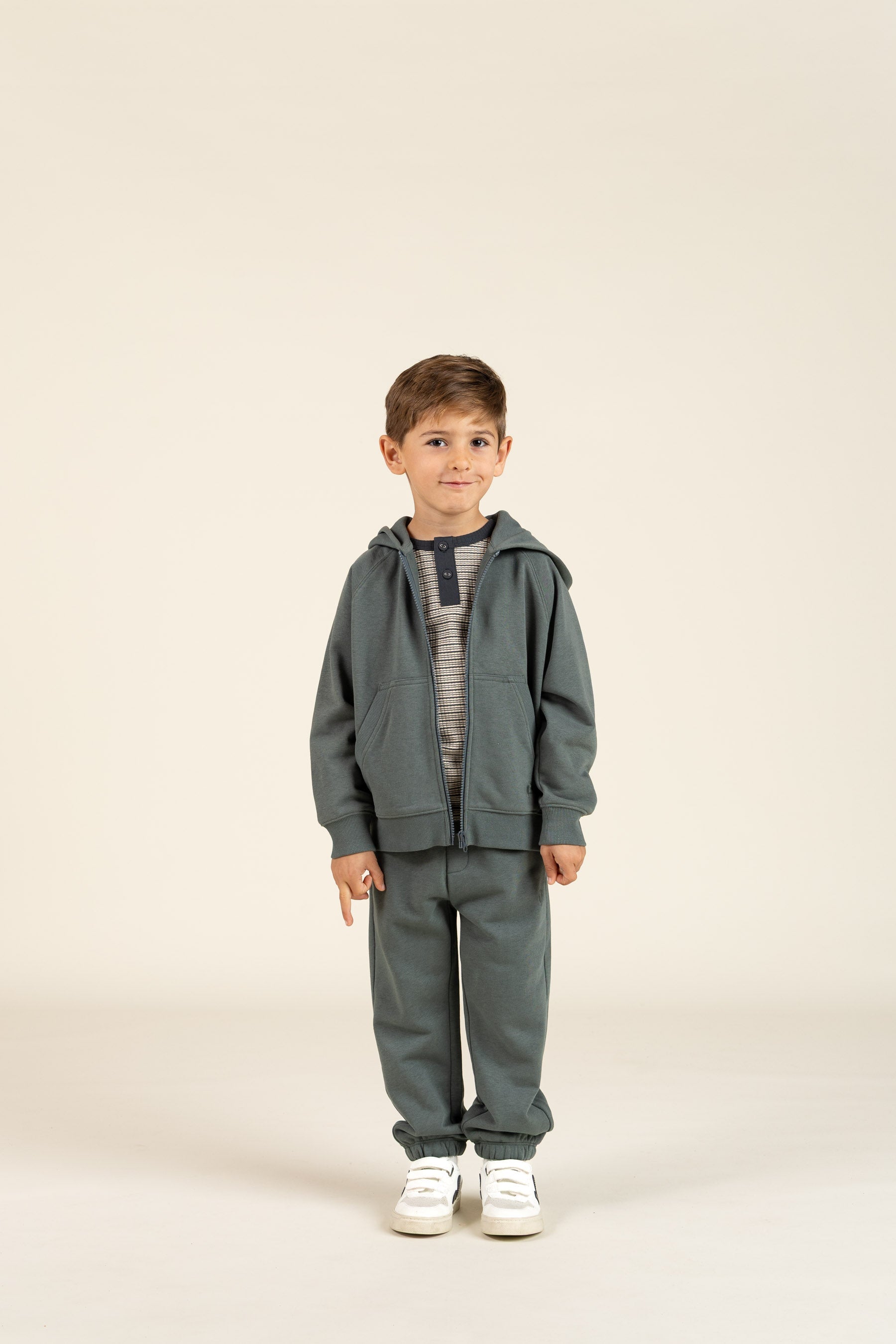 Langærmet T-shirt i Bomuldsrib - Kids - Forest Green Stripe | 100562 Manson
