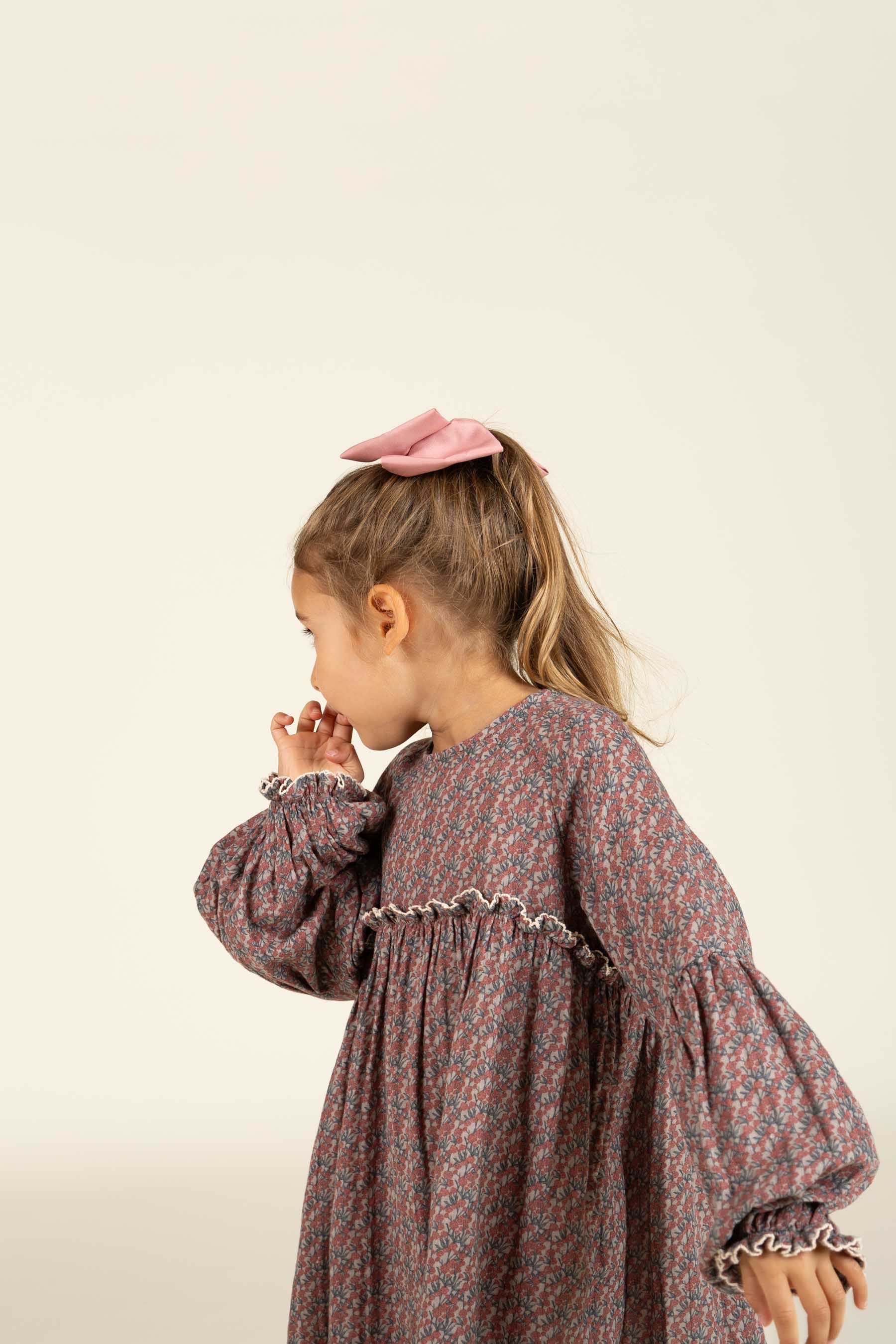 Kjole i Printet Bomuld - Kids - Rose / Green | 100728 Maggie