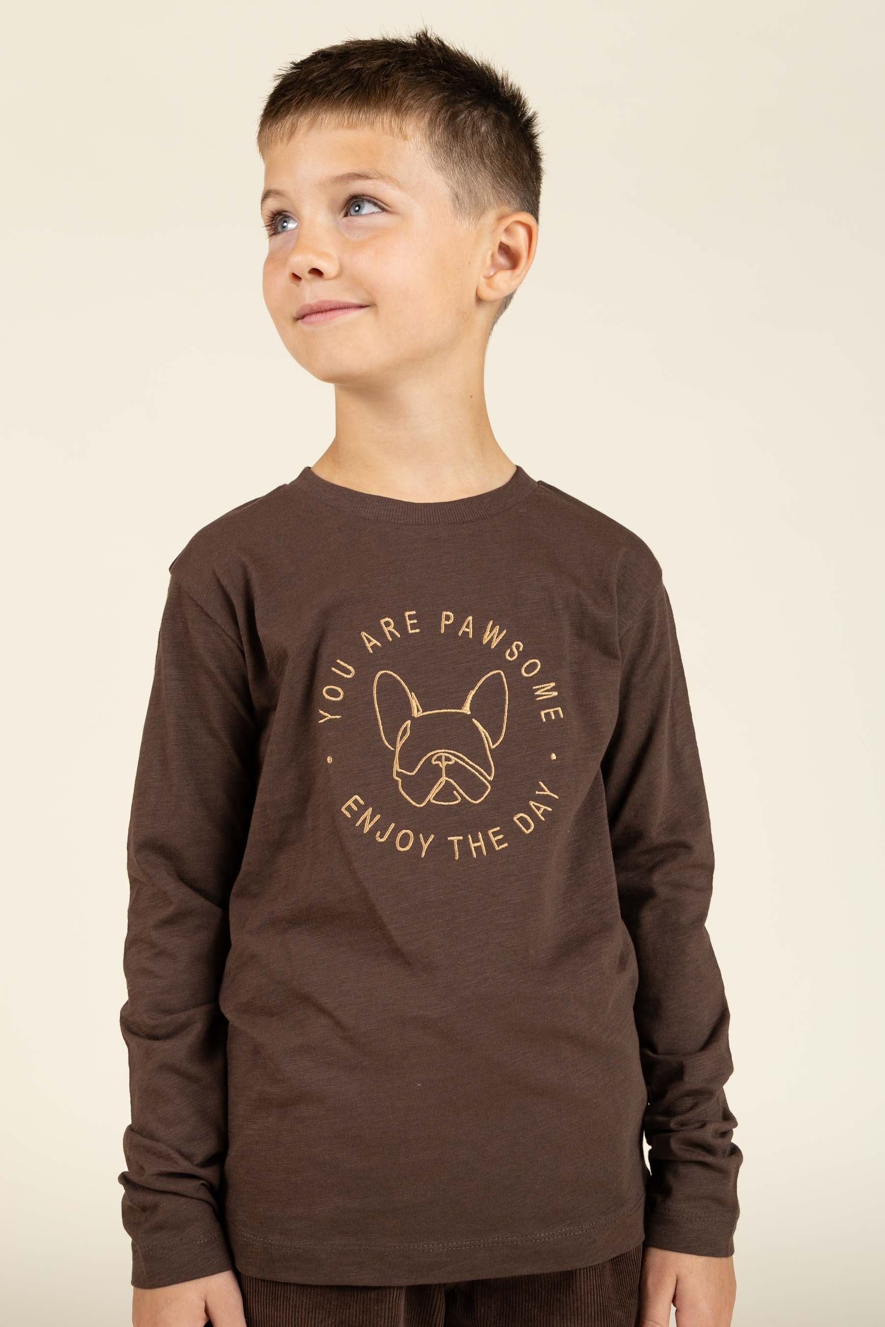 Langærmet T-shirt i Slub Jersey - Tween - Chocolate | 100833 Kevin