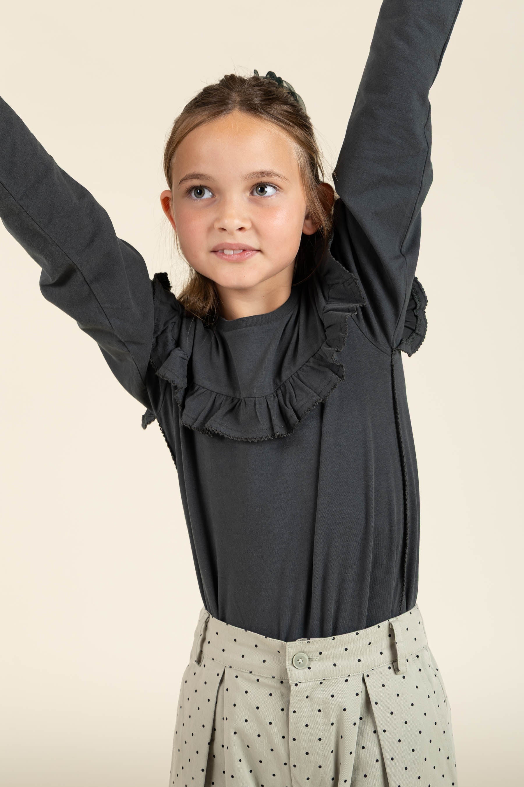 Jersey-bluse med flæser - Tween - Forrest Green | 100867 Talia