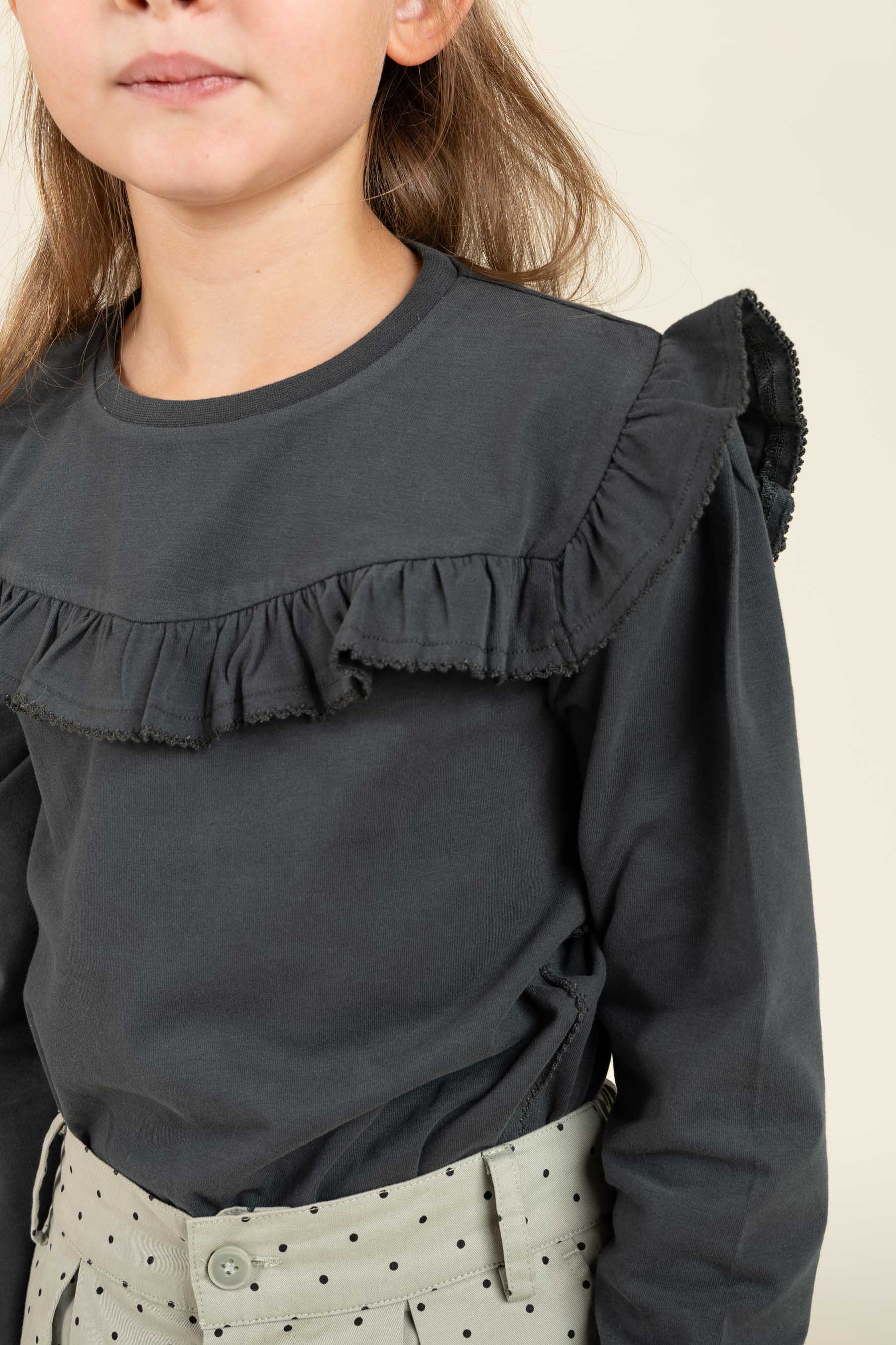Jersey-bluse med flæser - Tween - Forrest Green | 100867 Talia