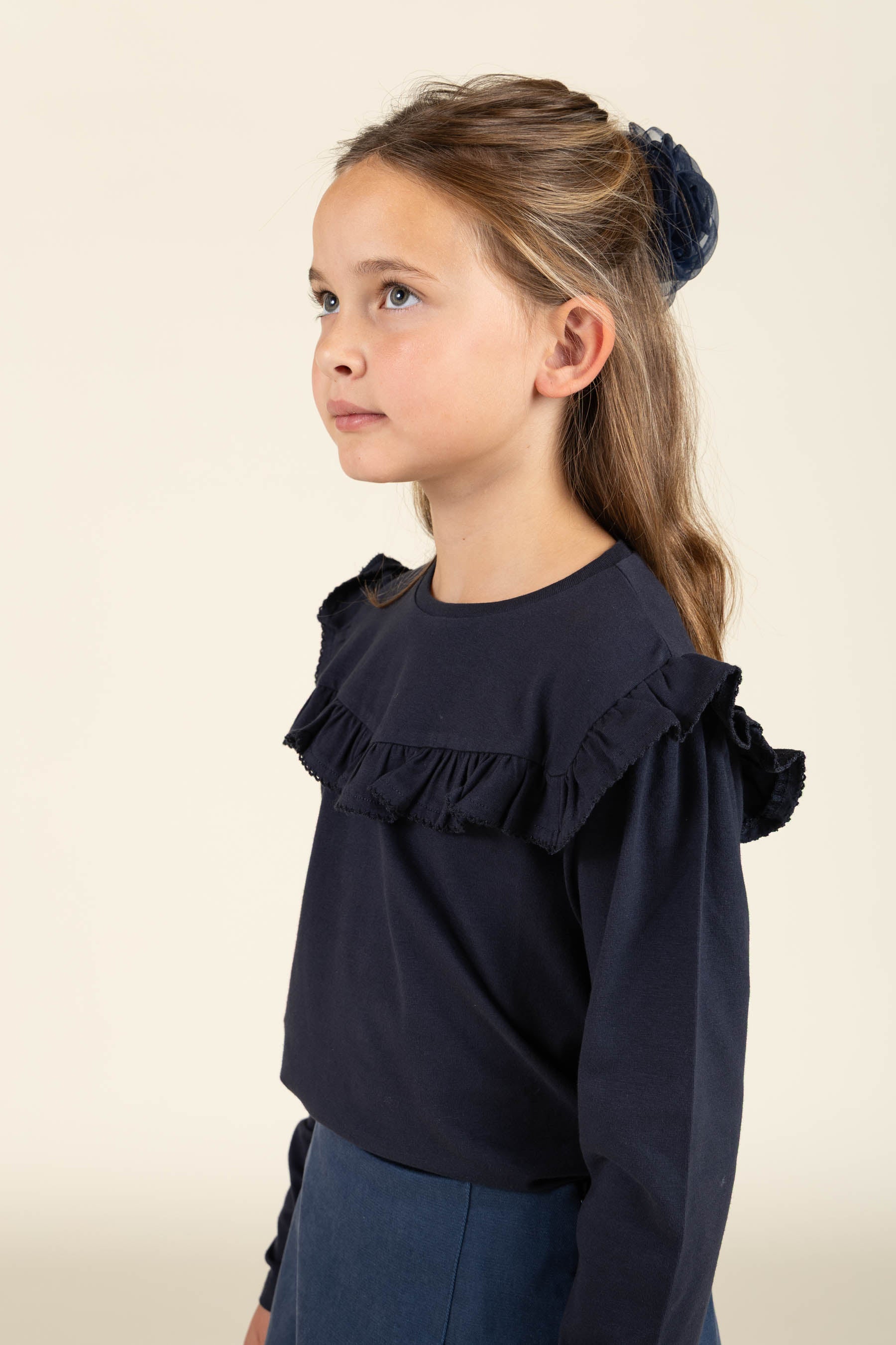 Jersey-bluse med flæser - Tween - Navy | 100865 Talia