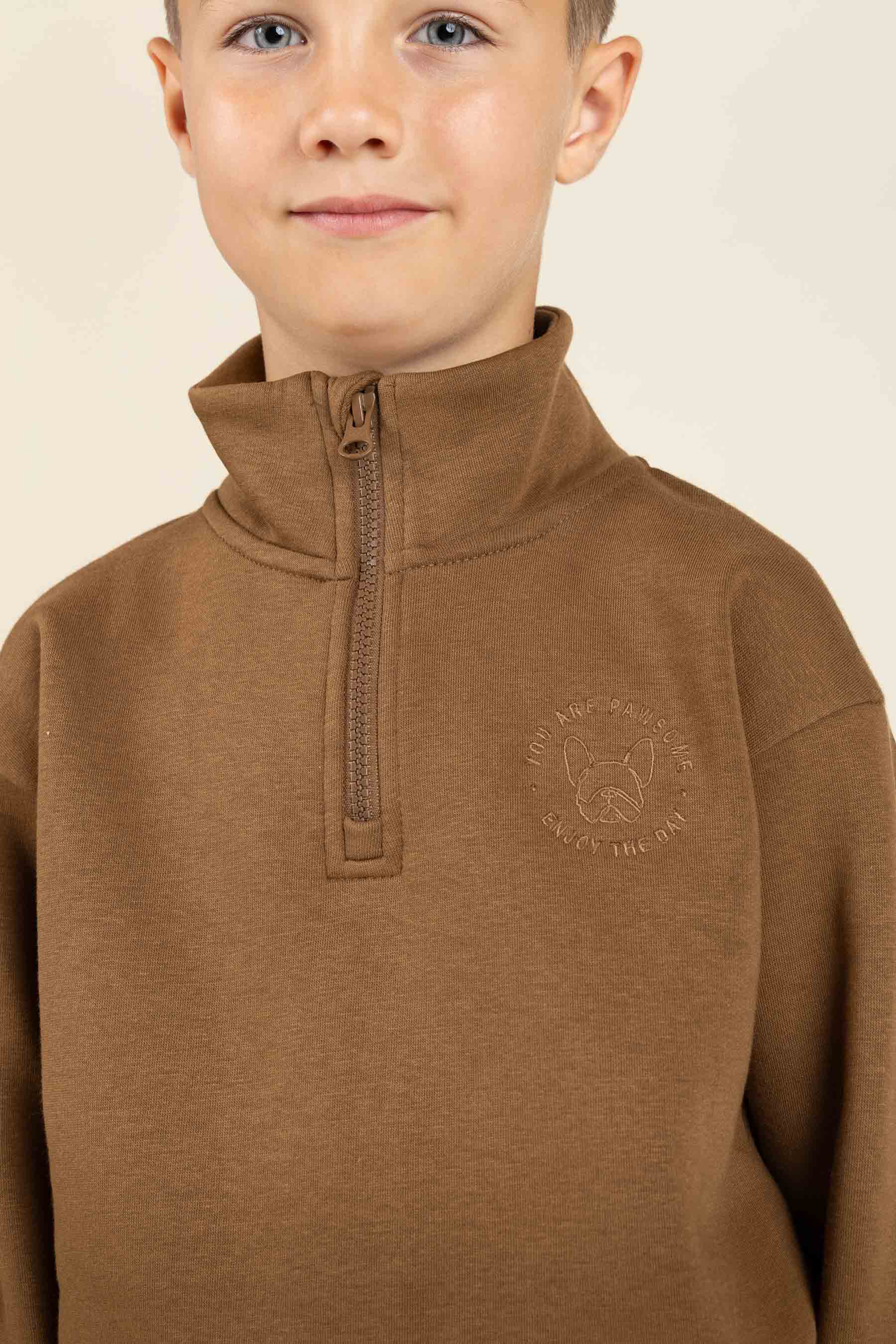 Sweatshirt med kort lynlås - Tween - Coffee | 100809 Tristan