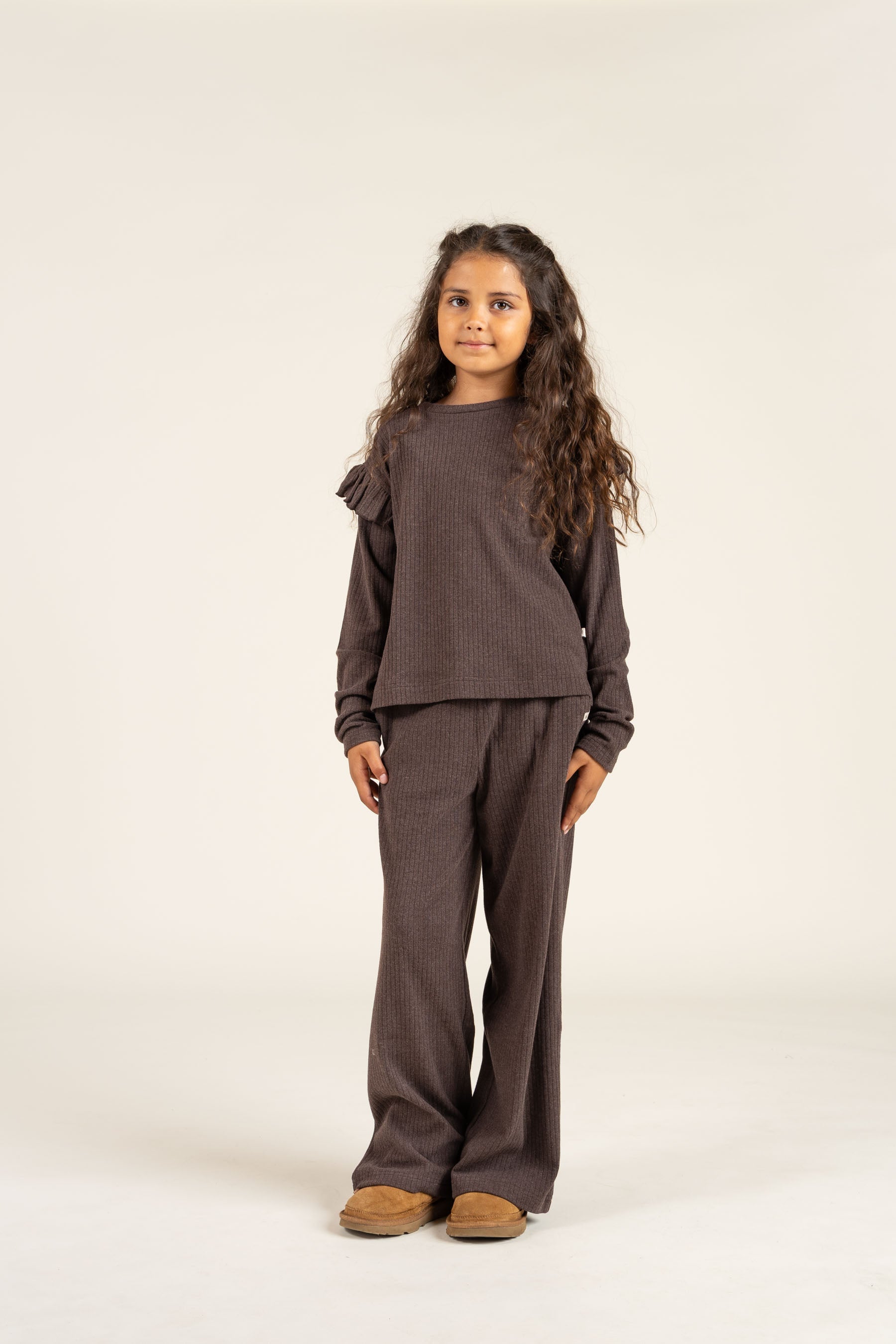 Bluse med bløde ribkanter - Tween - Chocolate Melange | 100695 Alana
