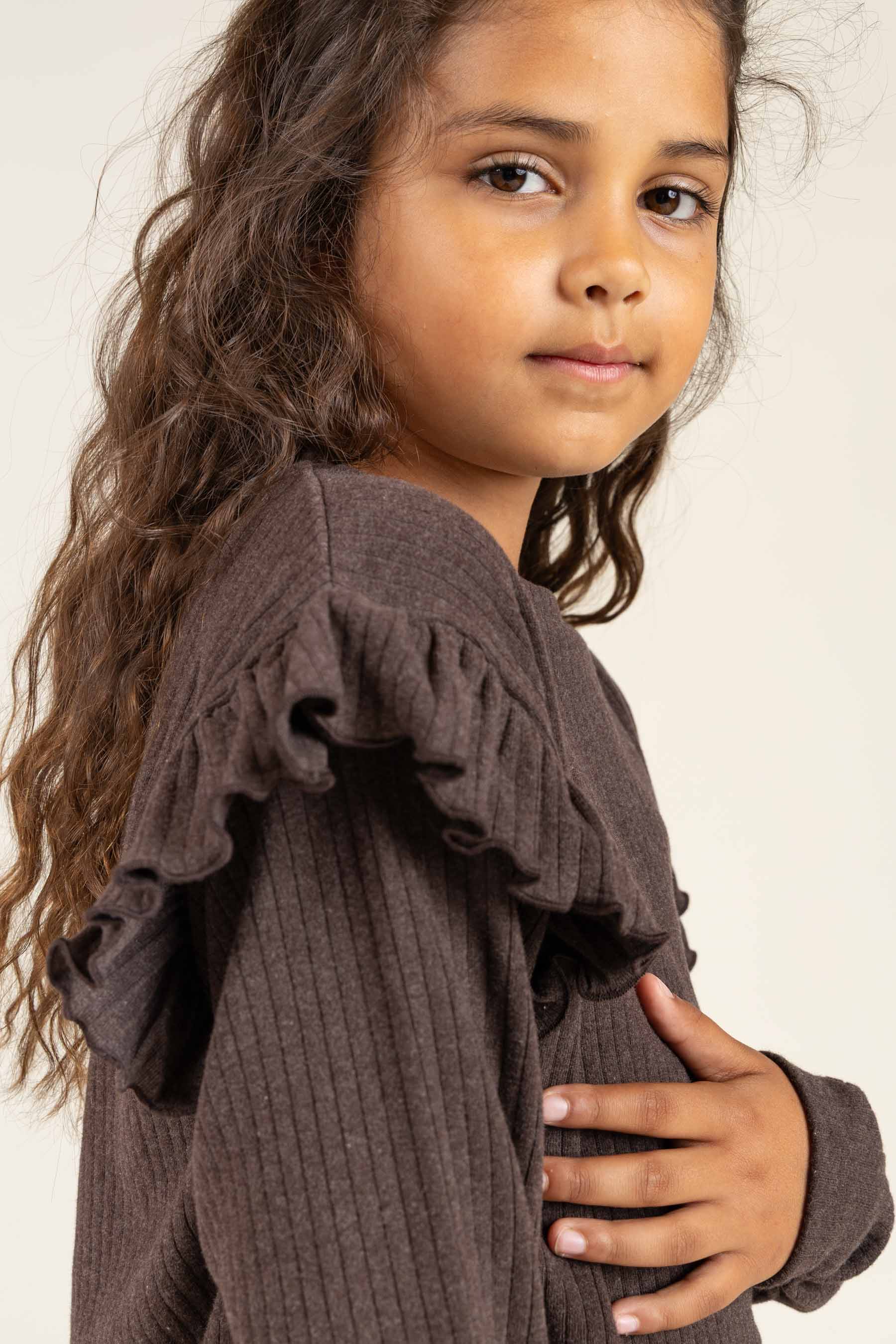 Bluse med bløde ribkanter - Tween - Chocolate Melange | 100695 Alana