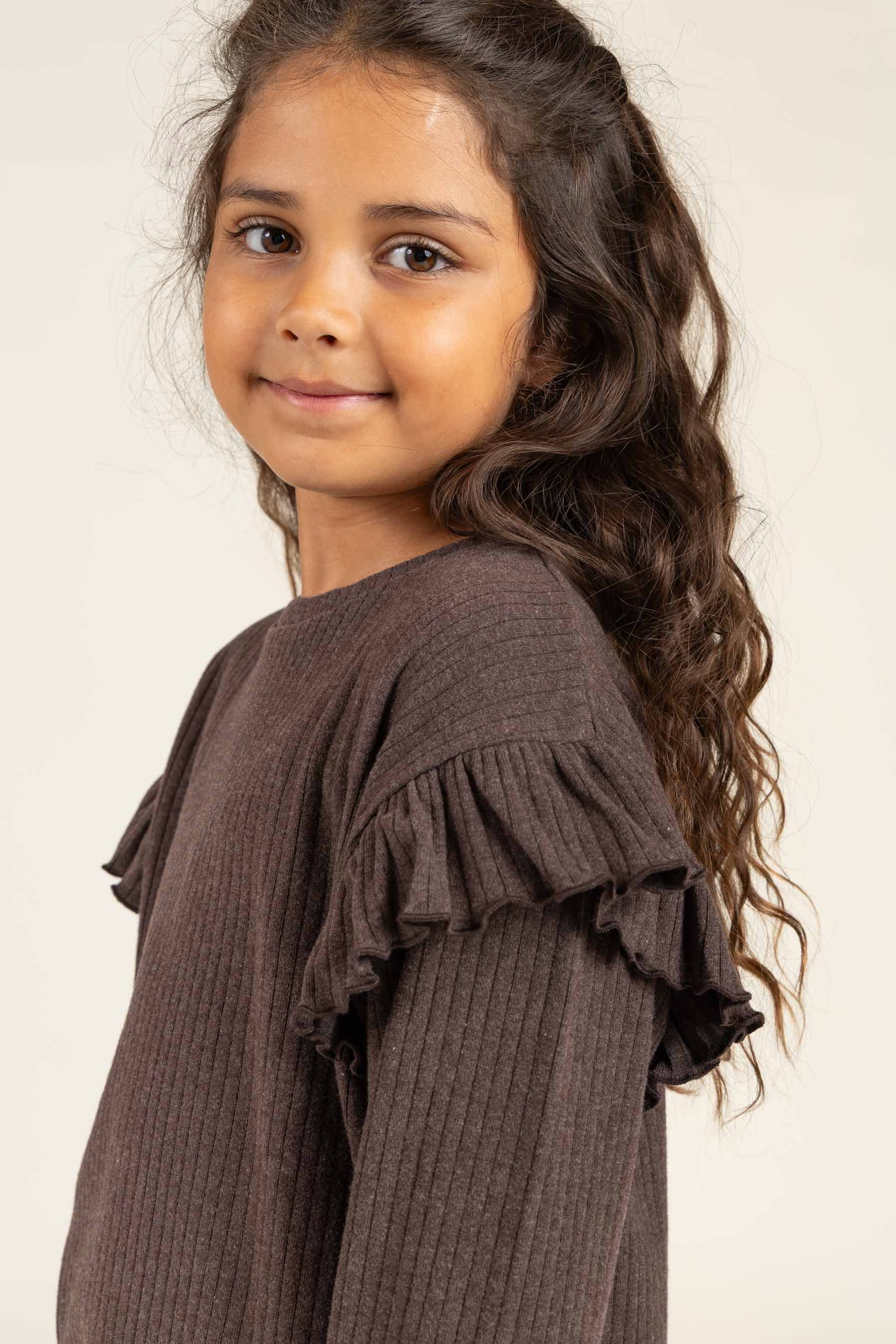 Bluse med bløde ribkanter - Tween - Chocolate Melange | 100695 Alana