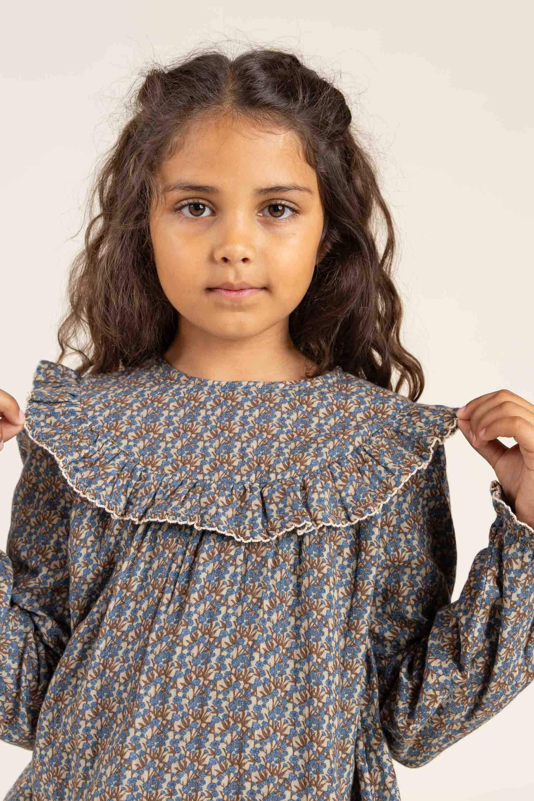 Vendbar Bluse i Printet Bomuld - Tween - Blue / Brown | 100730 Maggie