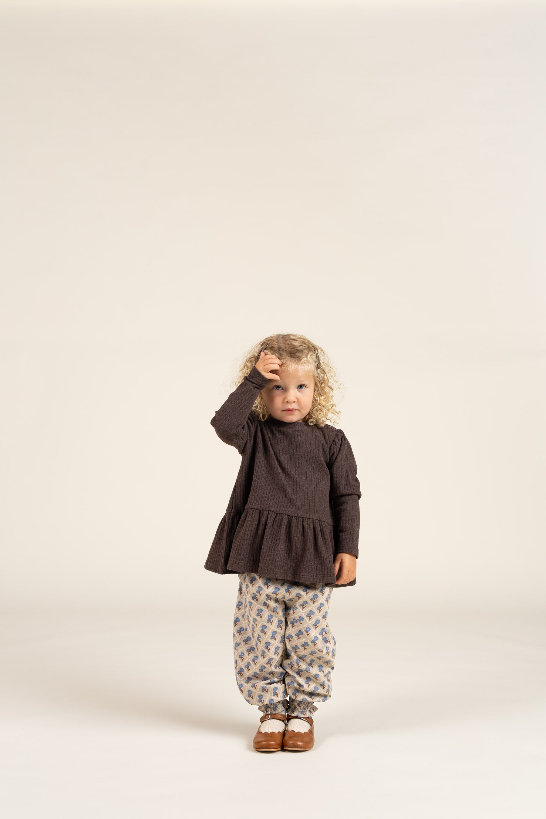 Blød Ribbluse med Peplum - Kids - Chocolate Melange | 100699 Alana