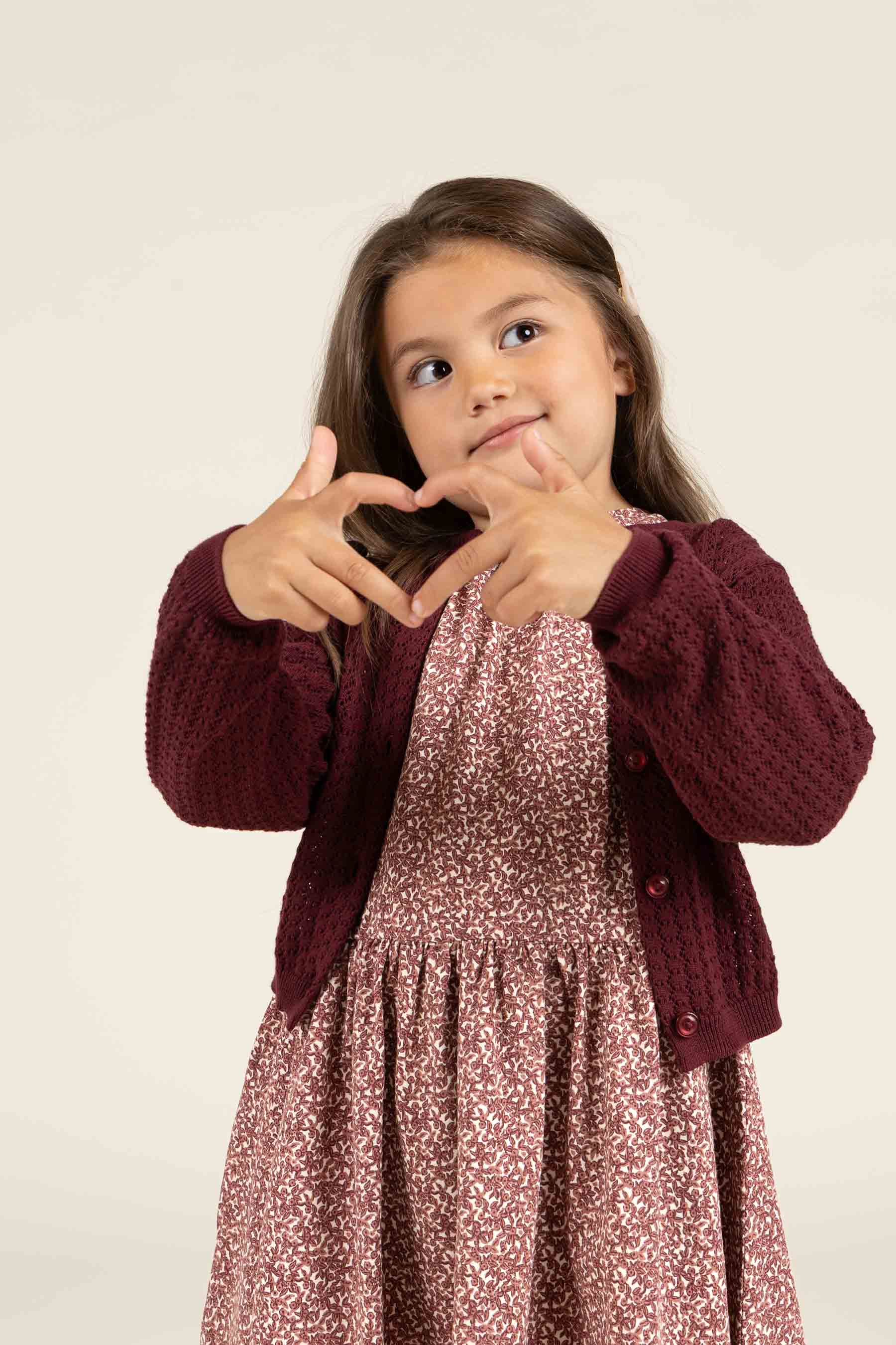 Bomulds Cardigan i pointelle strik - Kids - Burgundy | 100685 Esme
