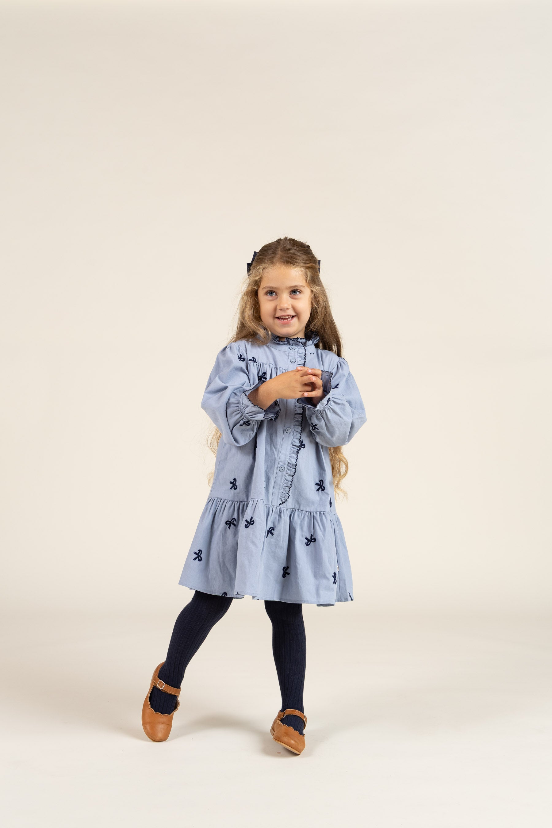 Poplin-Kjole med broderi - Kids - Blue | 100679 Adison