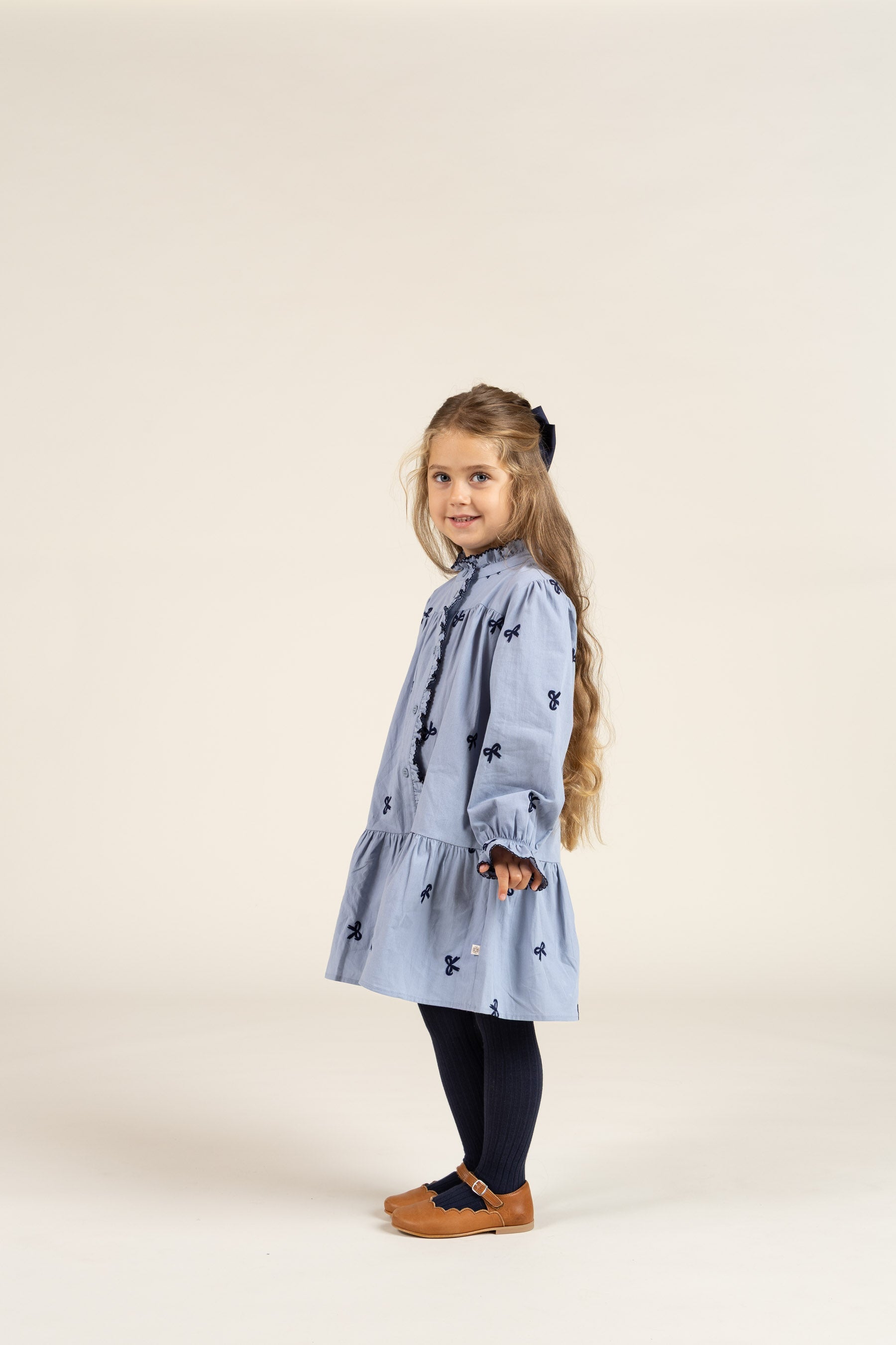 Poplin-Kjole med broderi - Kids - Blue | 100679 Adison