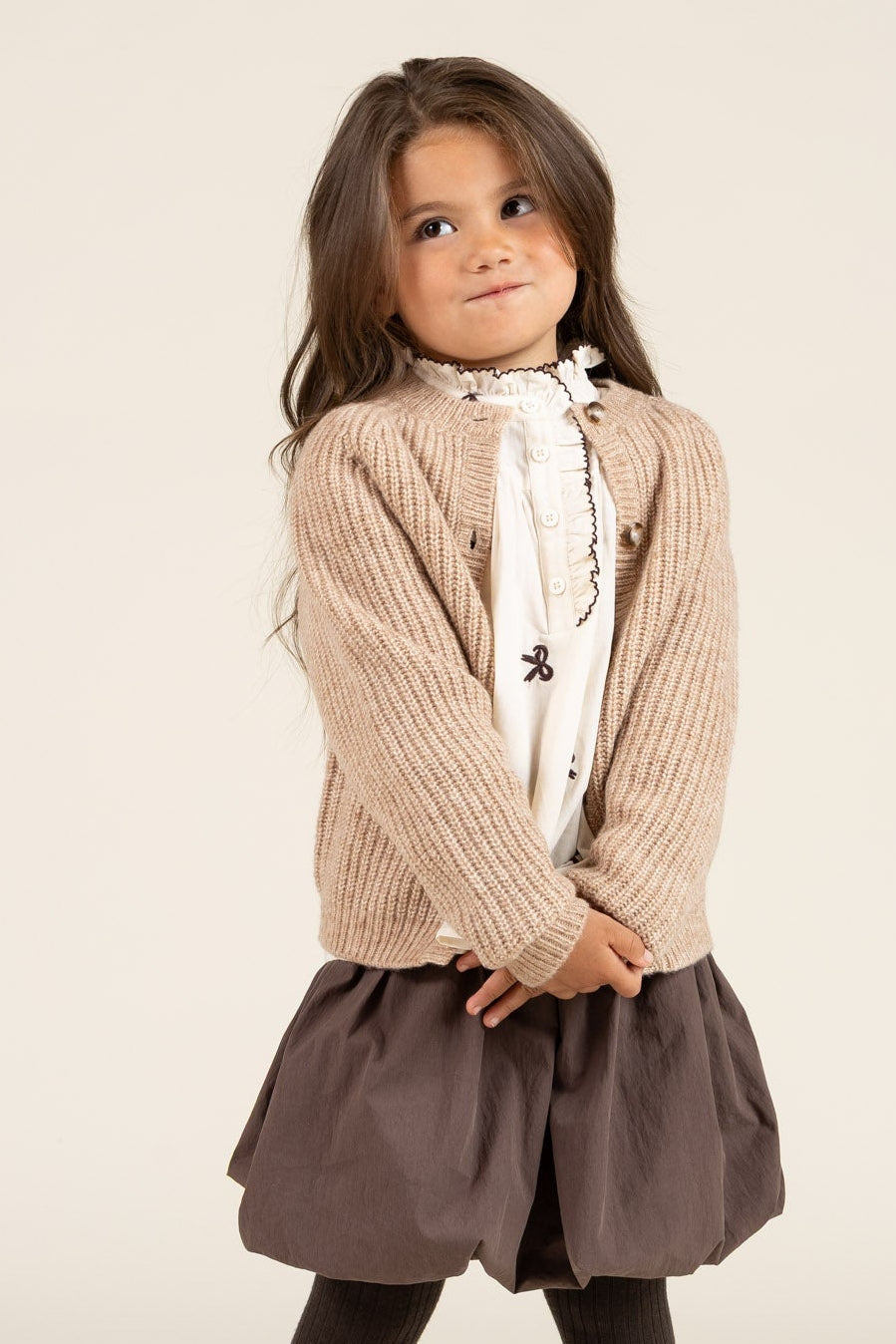 unisex Cardigan i Uldmix - Kids - Beige Melange | 100748 Cork
