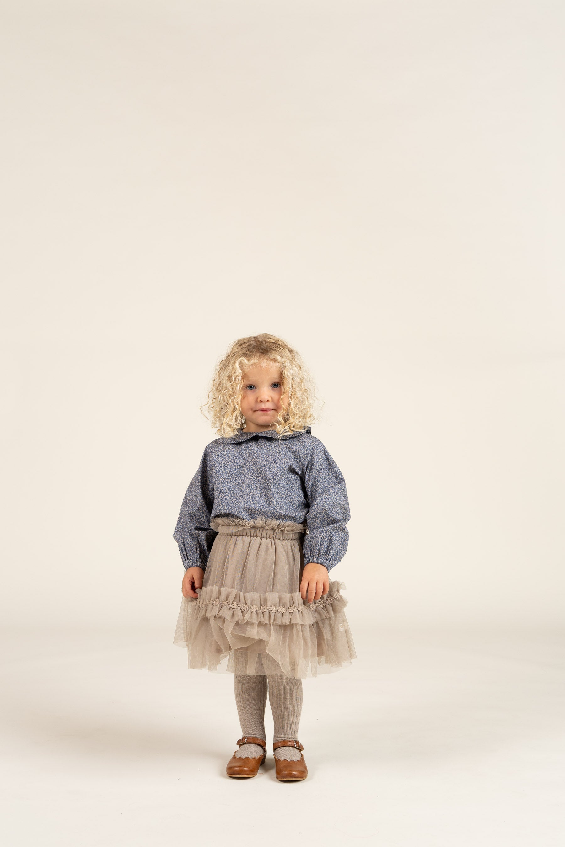 Bluse i bomulds-poplin med Print og Krave - Kids - Blue | 100798 Allie