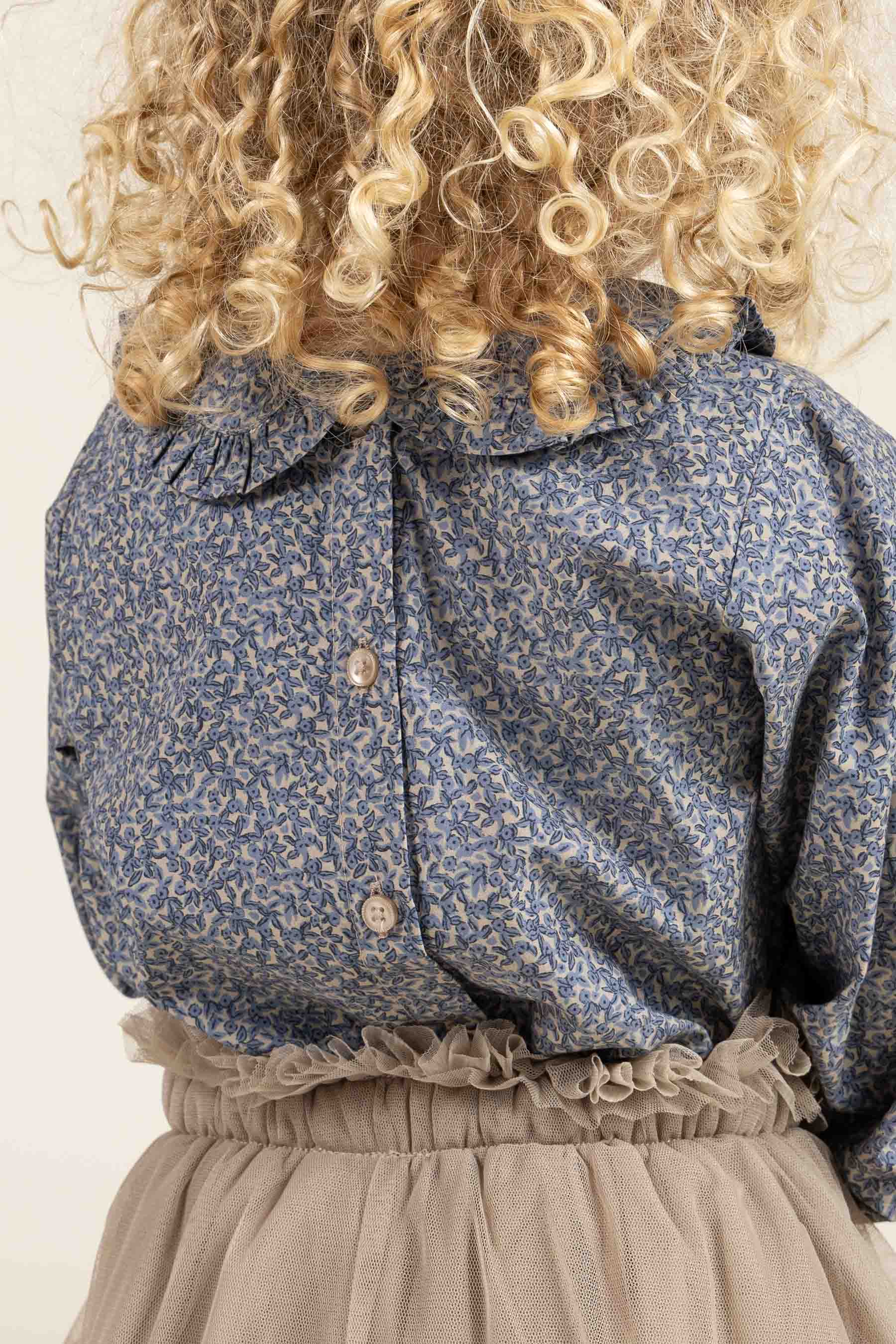 Bluse i bomulds-poplin med Print og Krave - Kids - Blue | 100798 Allie
