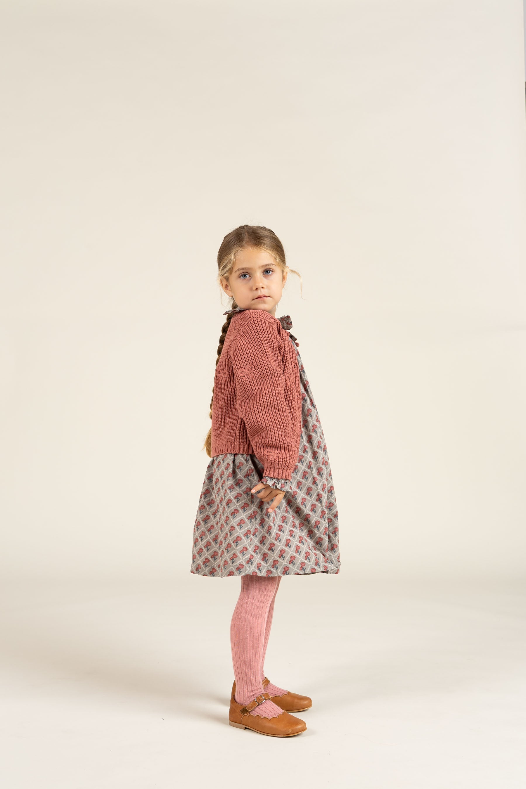 Cardigan i bomuldsstrik med sløjfer - Kids - Old Rose | 100792 Freya