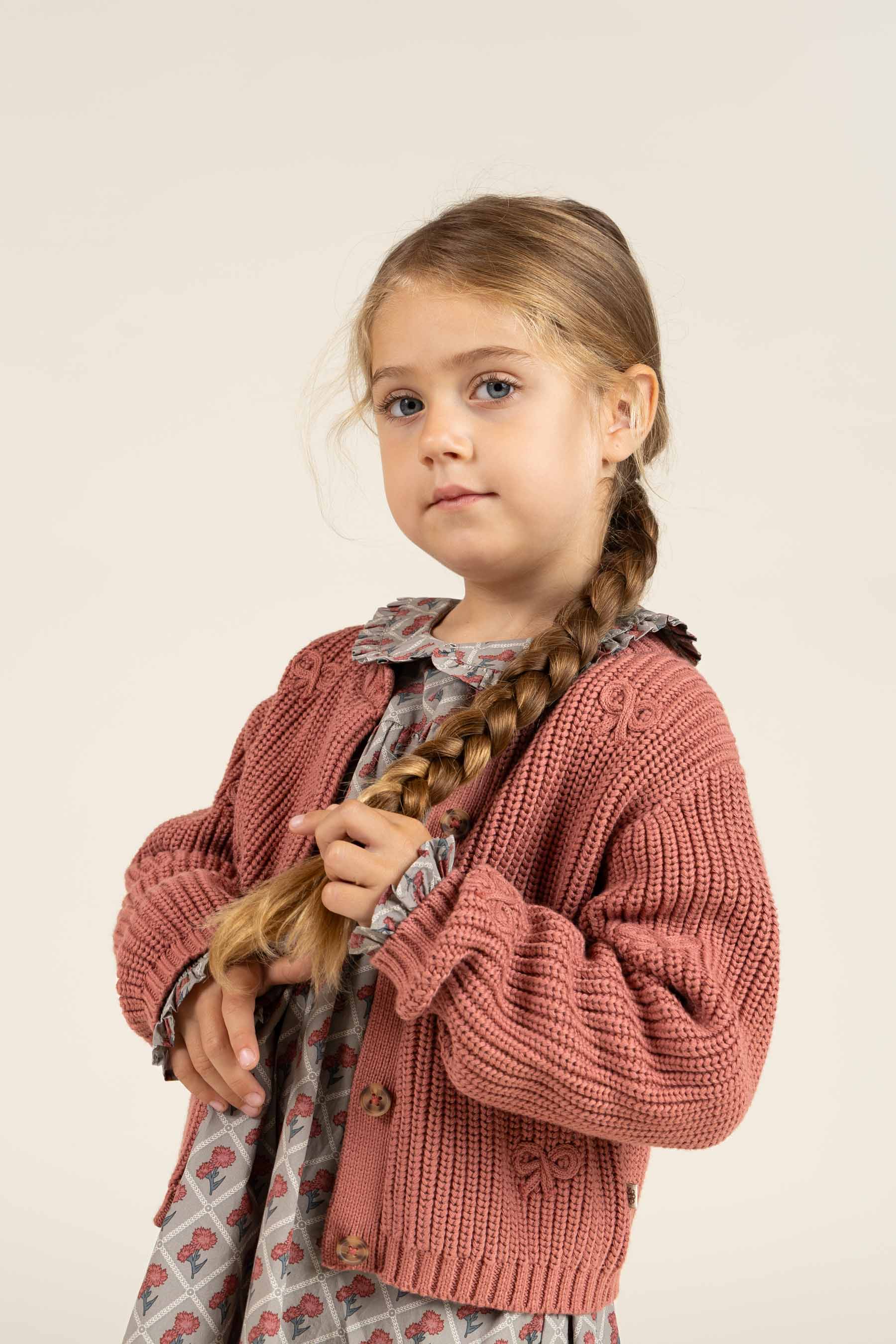 Cardigan i bomuldsstrik med sløjfer - Kids - Old Rose | 100792 Freya