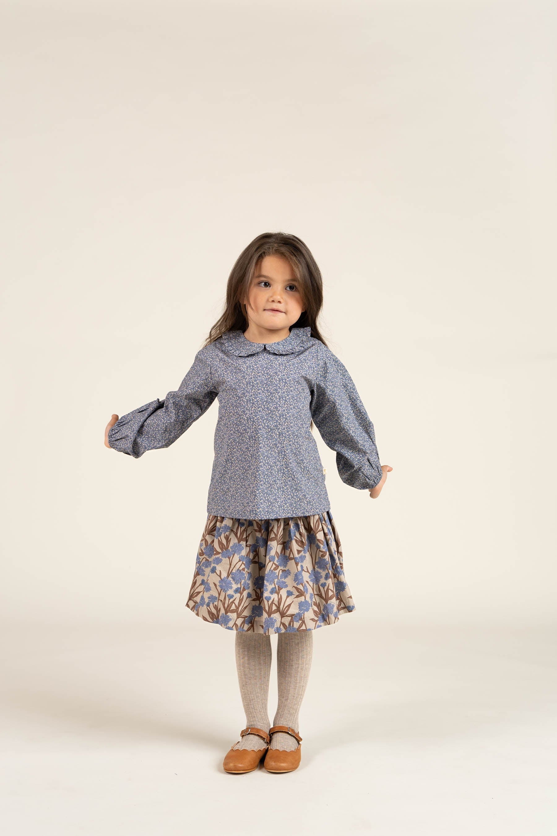 Bluse i bomulds-poplin med Print og Krave - Kids - Blue | 100798 Allie