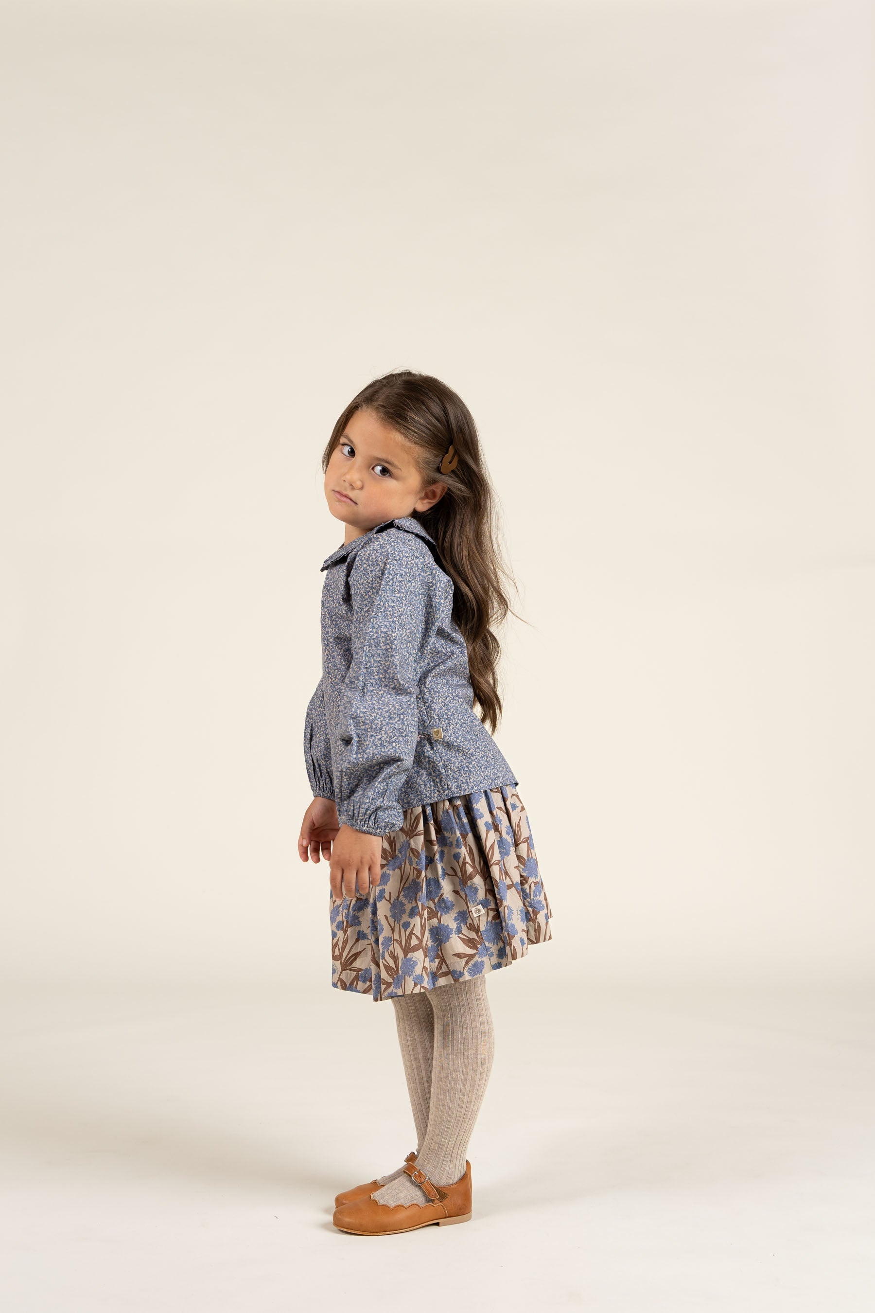Bluse i bomulds-poplin med Print og Krave - Kids - Blue | 100798 Allie
