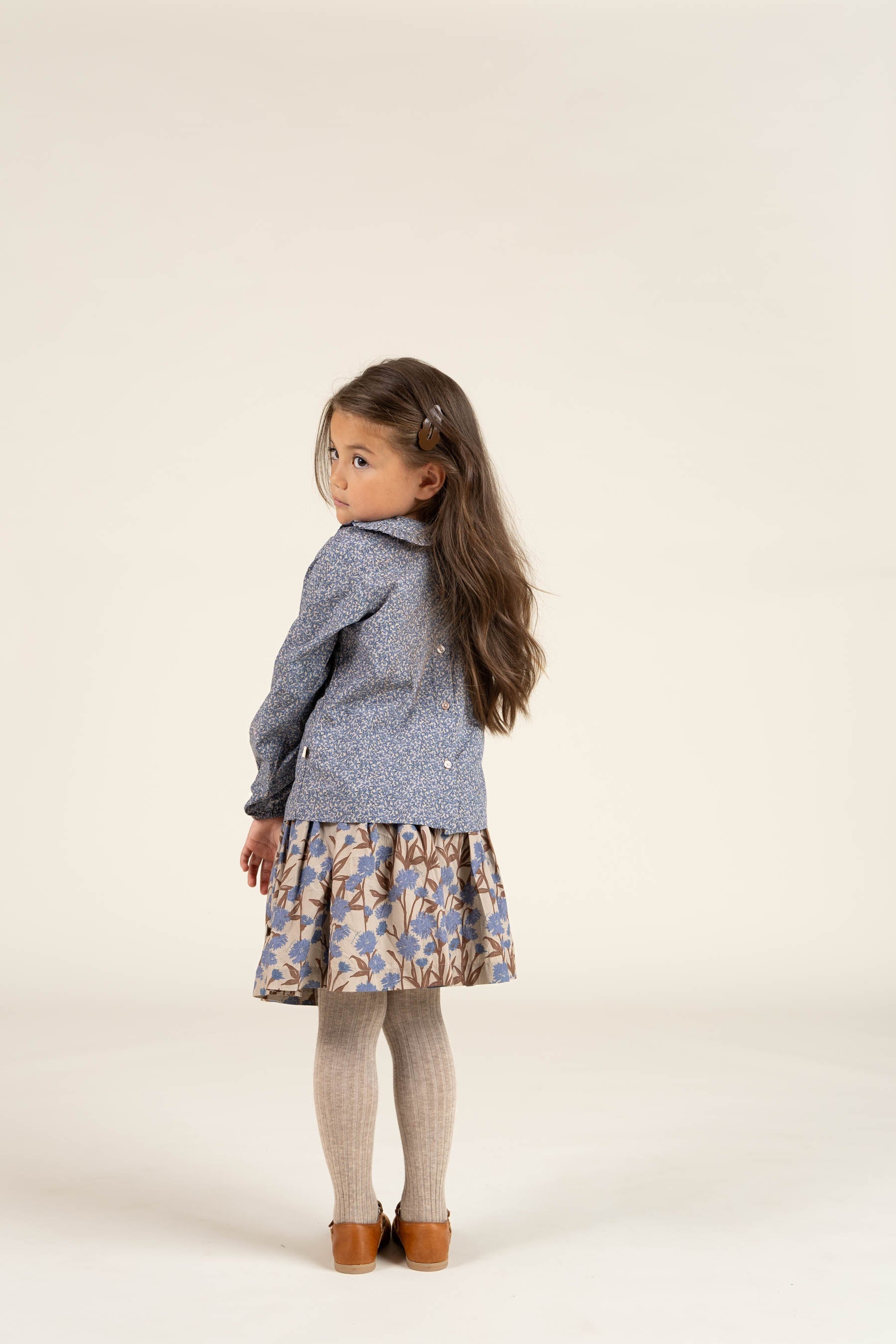 Nederdel i Printet bomulds-poplin - Kids - Blue / Brown | 100715 Amy