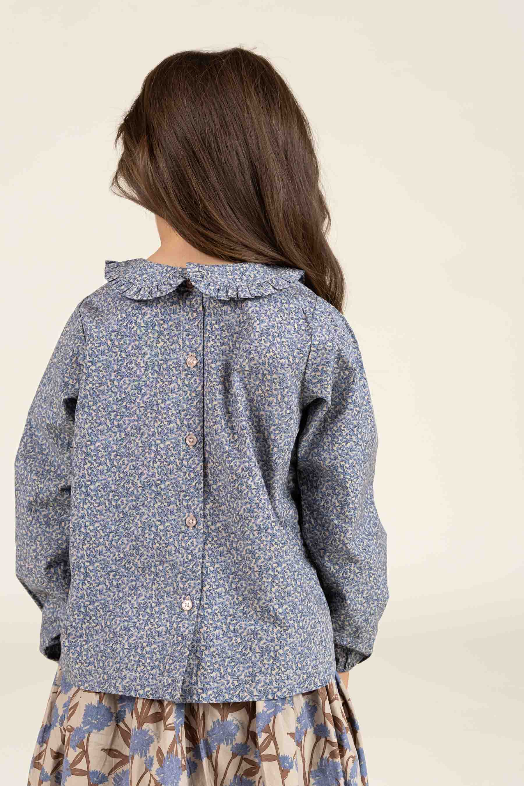 Bluse i bomulds-poplin med Print og Krave - Kids - Blue | 100798 Allie