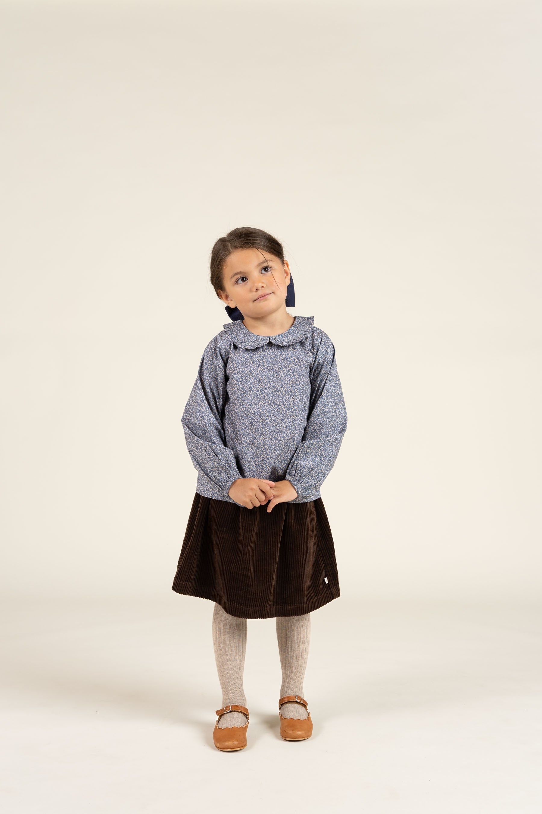 Bluse i bomulds-poplin med Print og Krave - Kids - Blue | 100798 Allie