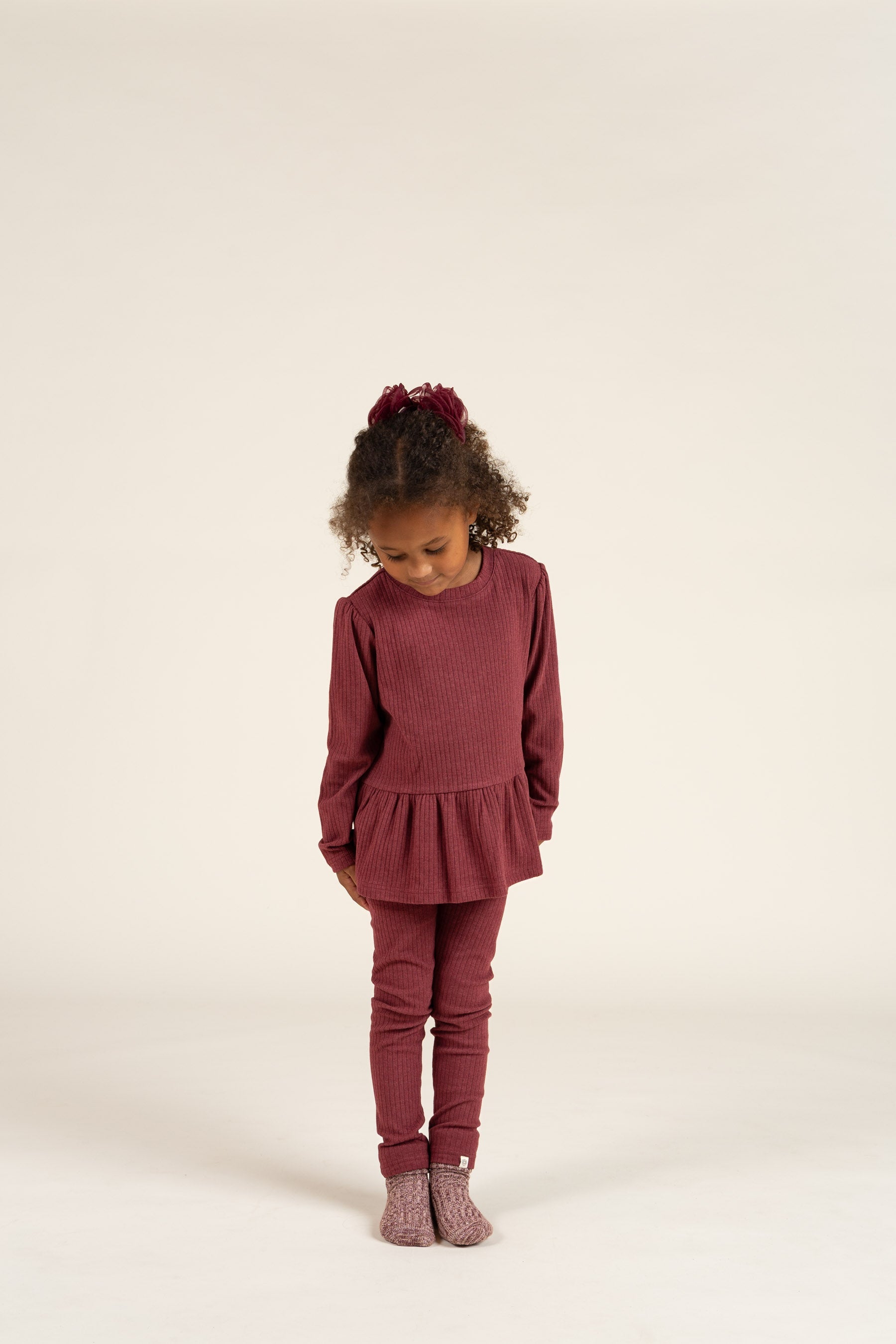 Bløde leggings i Rib - Kids - Burgundy Melange | 100698 Alana