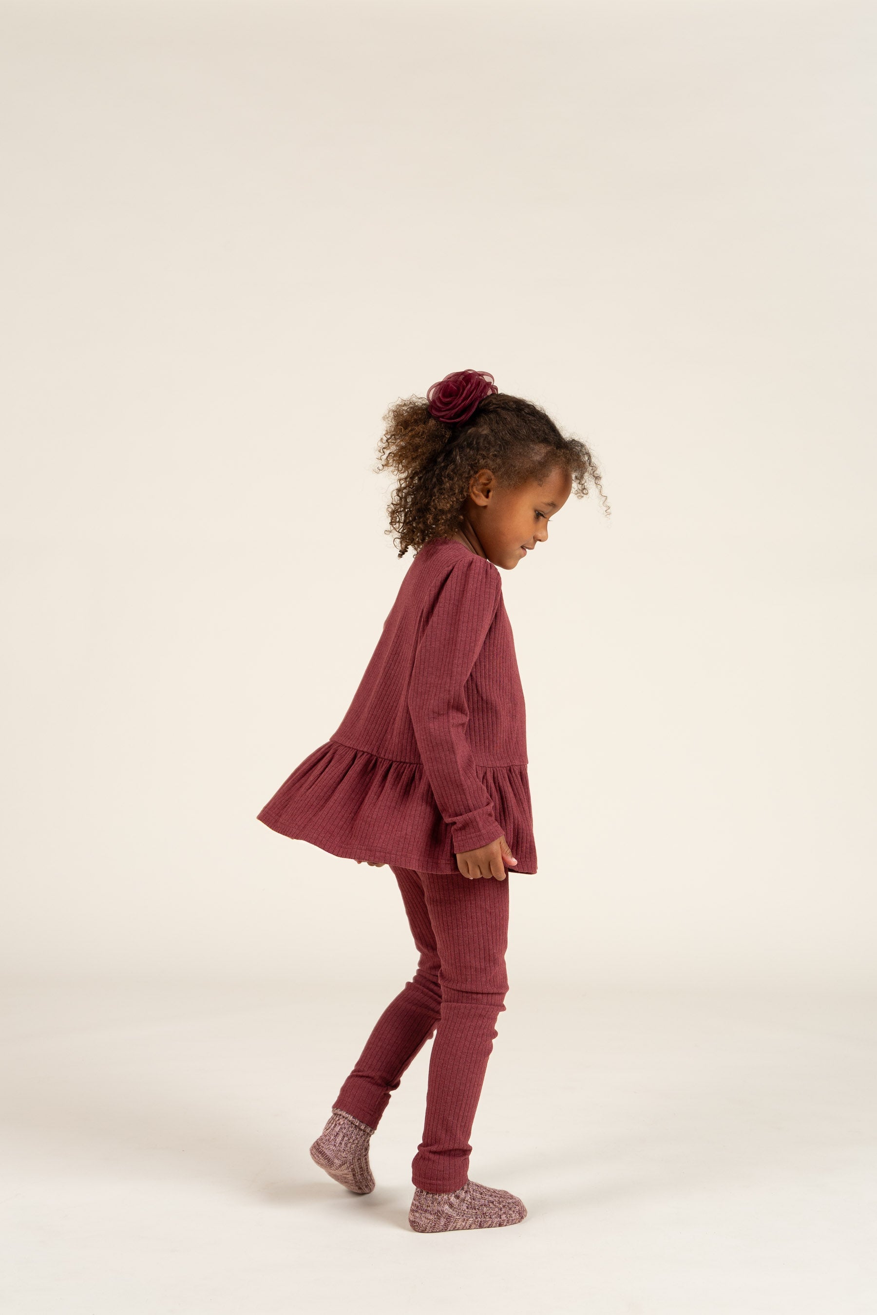 Bløde leggings i Rib - Kids - Burgundy Melange | 100698 Alana