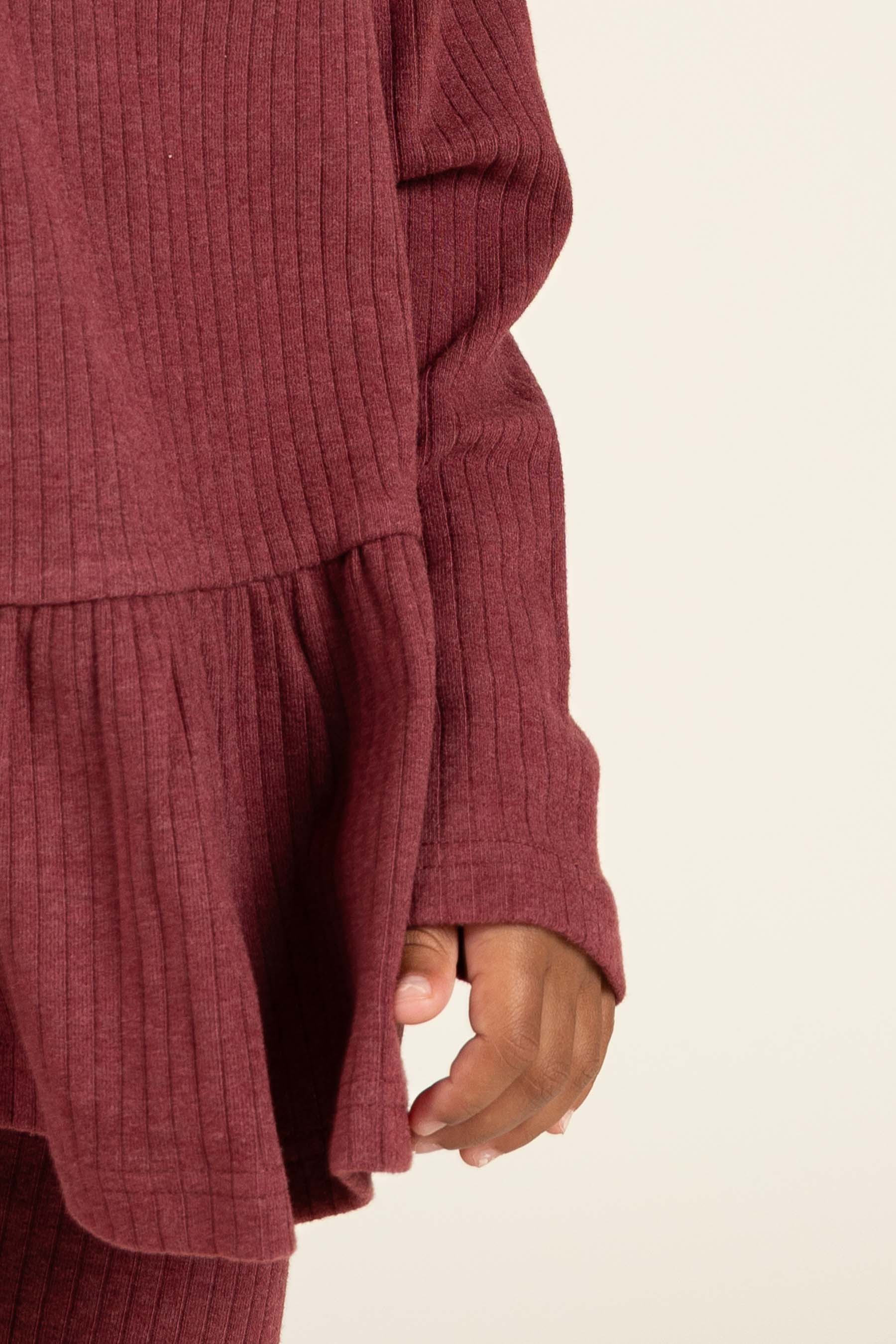 Blød Ribbluse med Peplum - Kids - Burgundy Melange | 100700 Alana