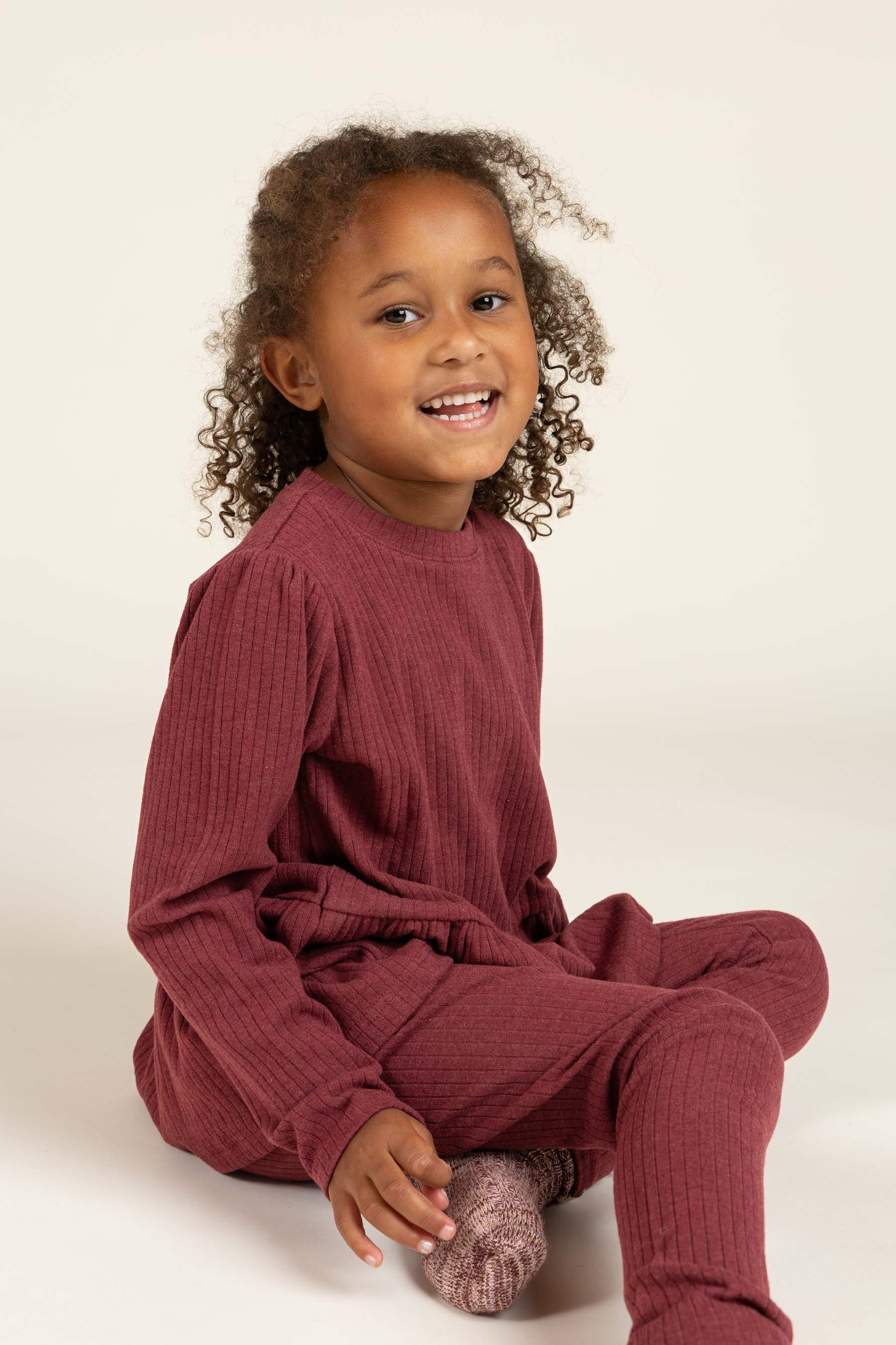 Bløde leggings i Rib - Kids - Burgundy Melange | 100698 Alana