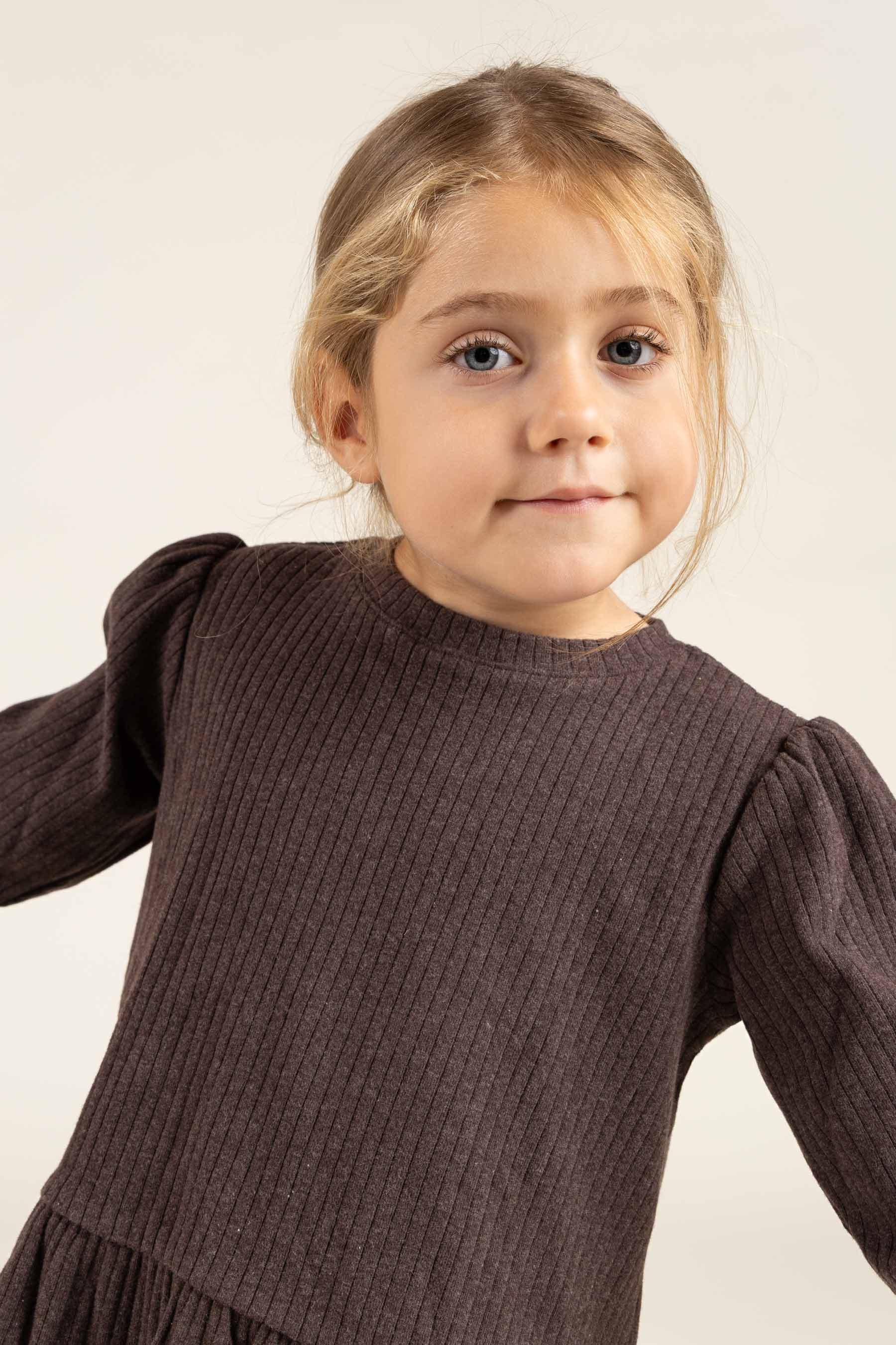 Blød Ribbluse med Peplum - Kids - Chocolate Melange | 100699 Alana
