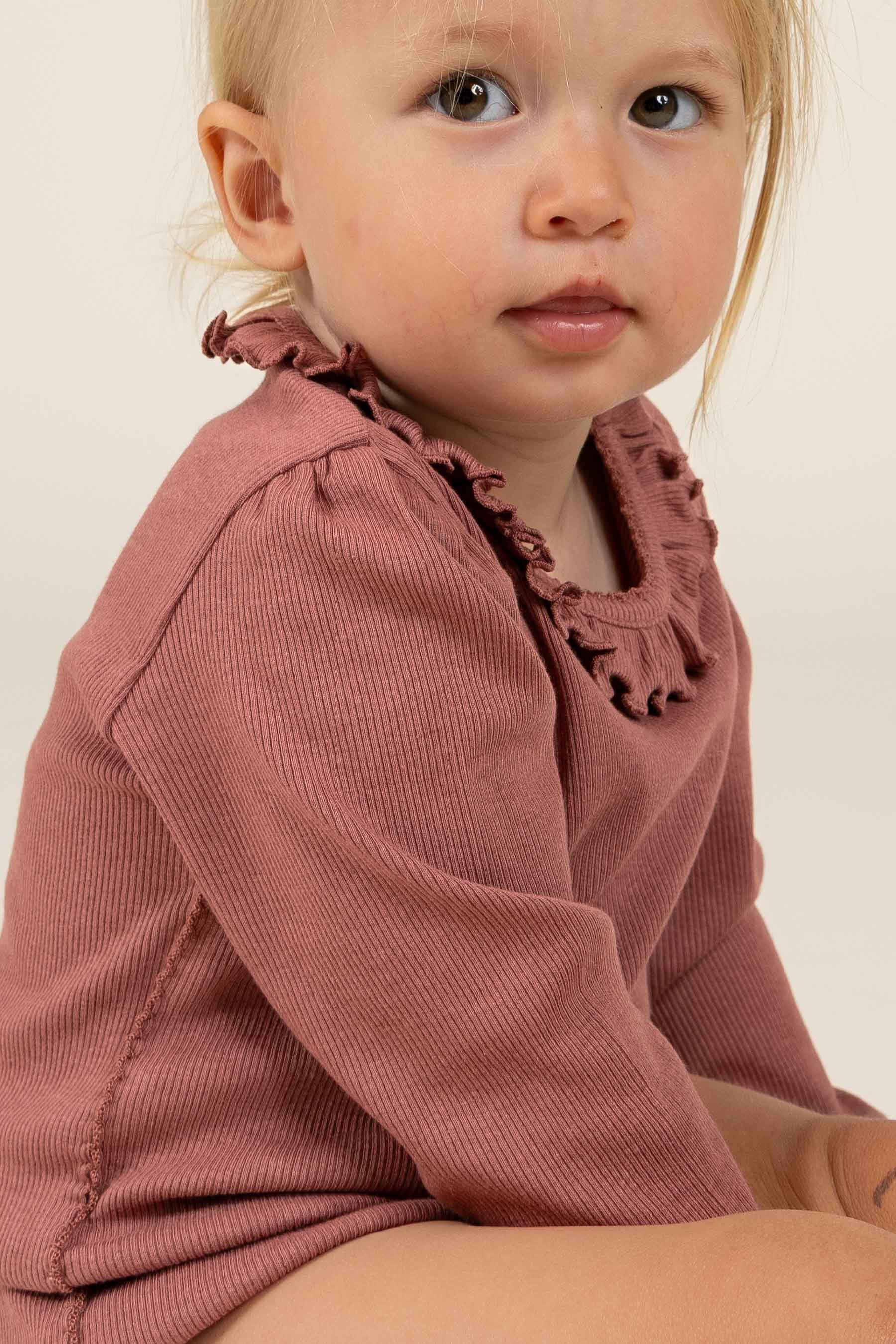 Langærmet Rib Bodysuit i Modal med picot-kant - Kids - Old Rose | 100575 Mia